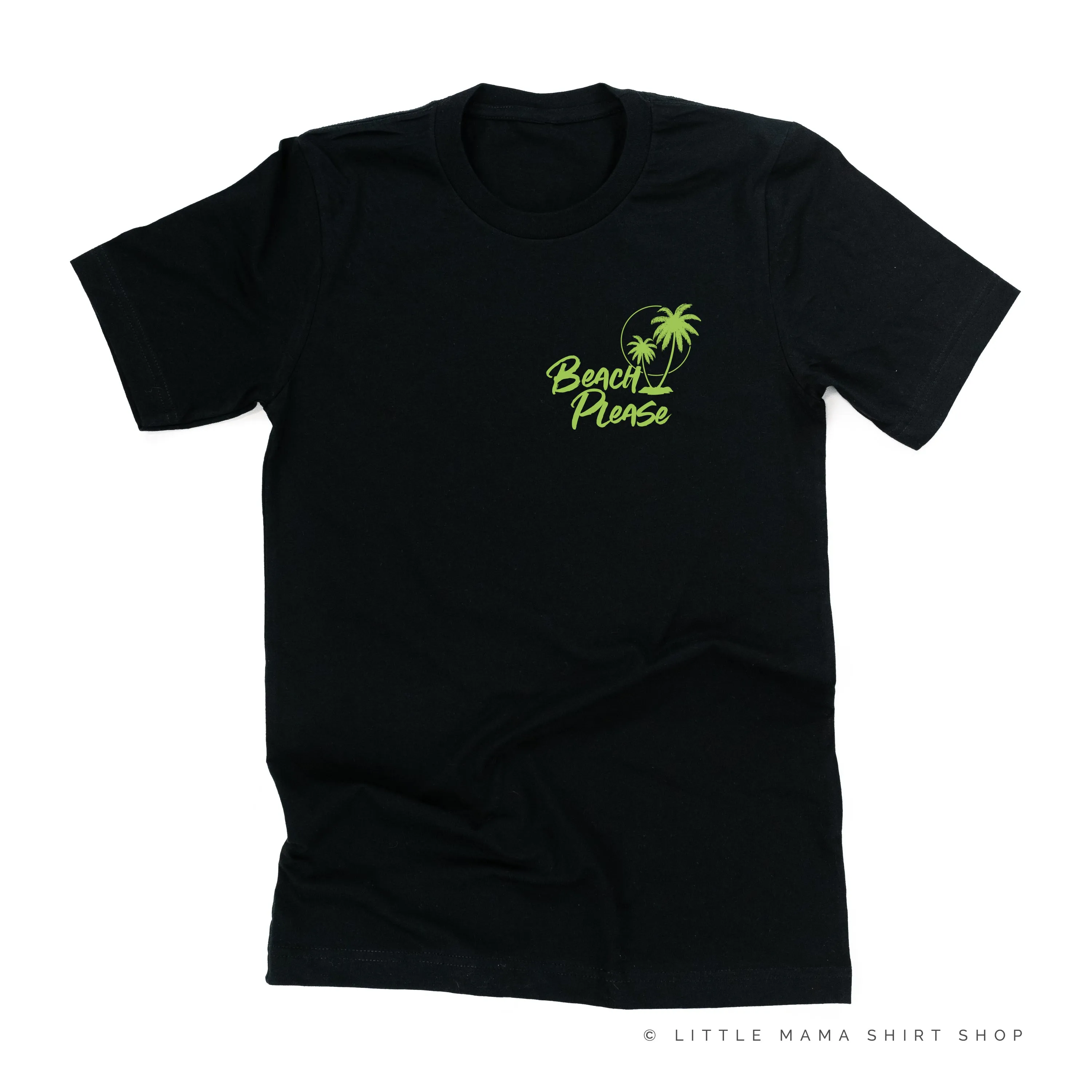 BEACH PLEASE POCKET DESIGN FRONT / 2 PALM TREES BACK - Unisex Tee