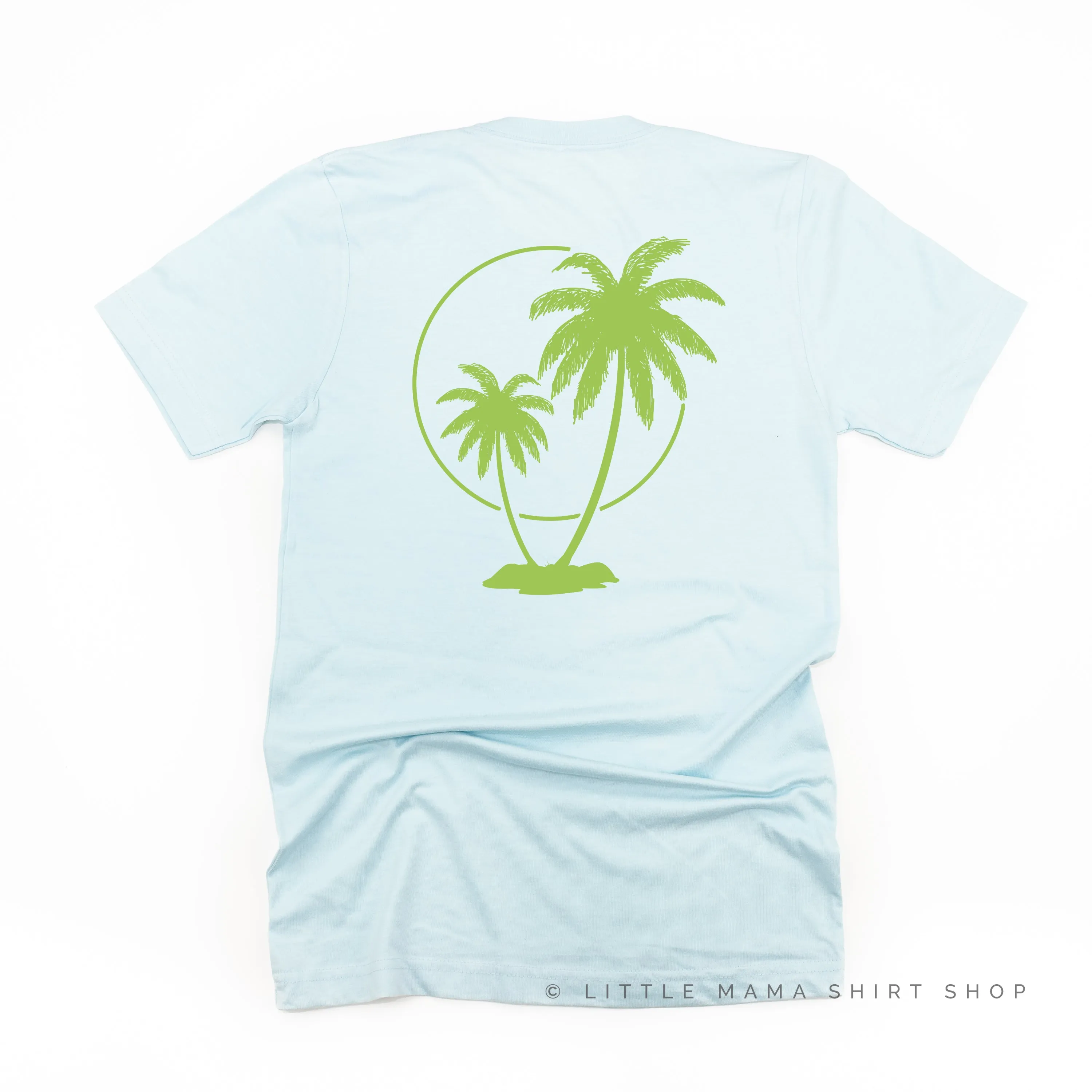 BEACH PLEASE POCKET DESIGN FRONT / 2 PALM TREES BACK - Unisex Tee