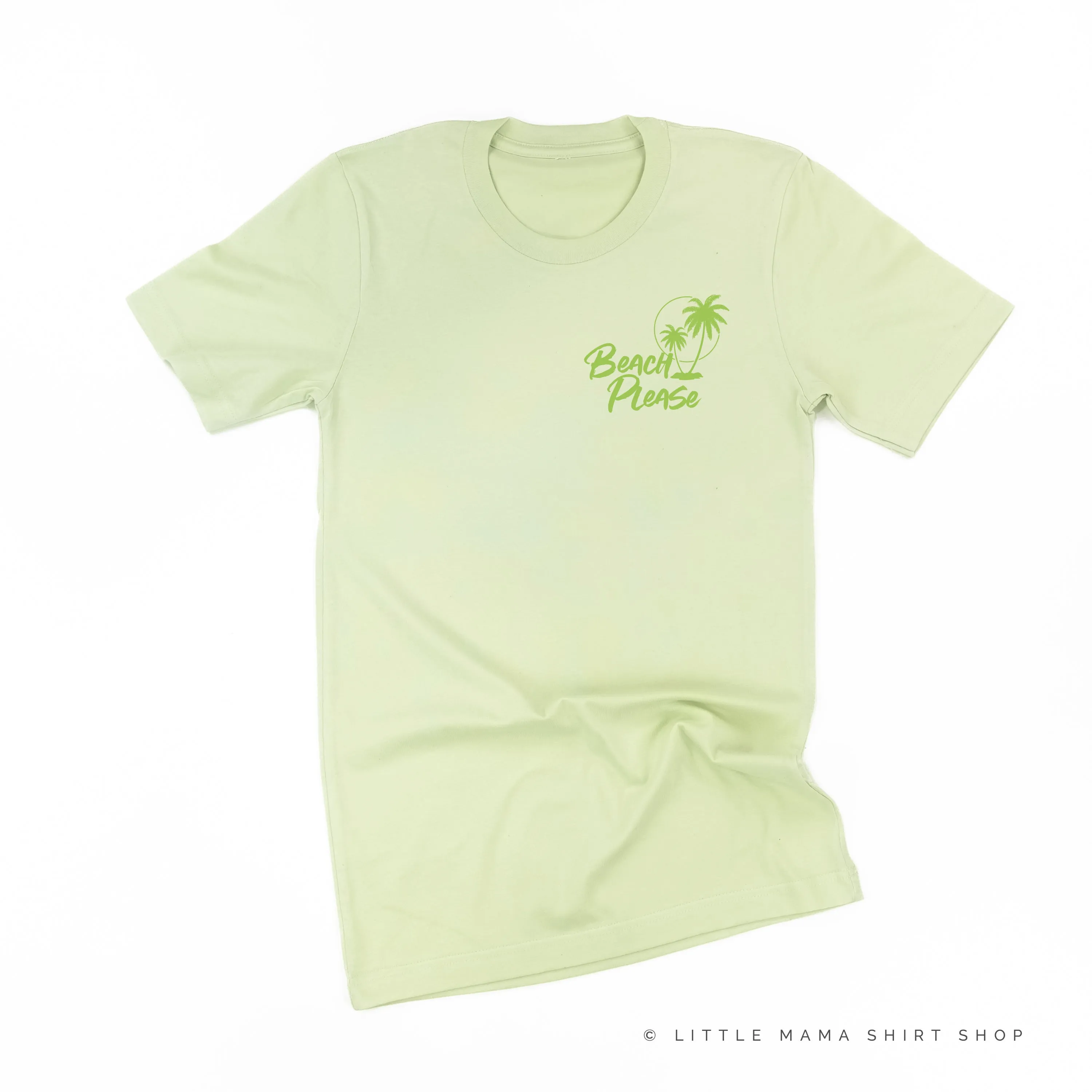 BEACH PLEASE POCKET DESIGN FRONT / 2 PALM TREES BACK - Unisex Tee
