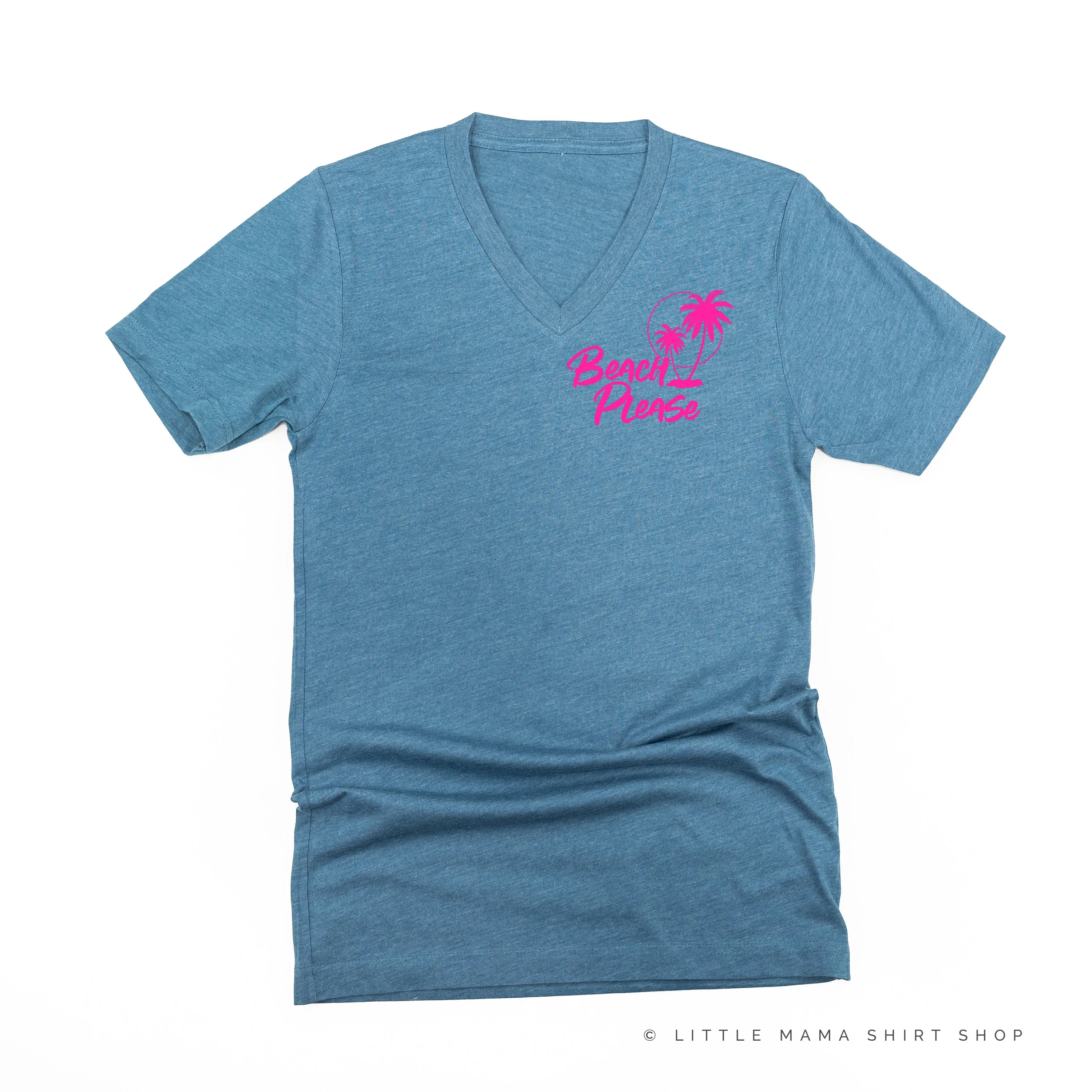 BEACH PLEASE POCKET DESIGN FRONT / 2 PALM TREES BACK - Unisex Tee