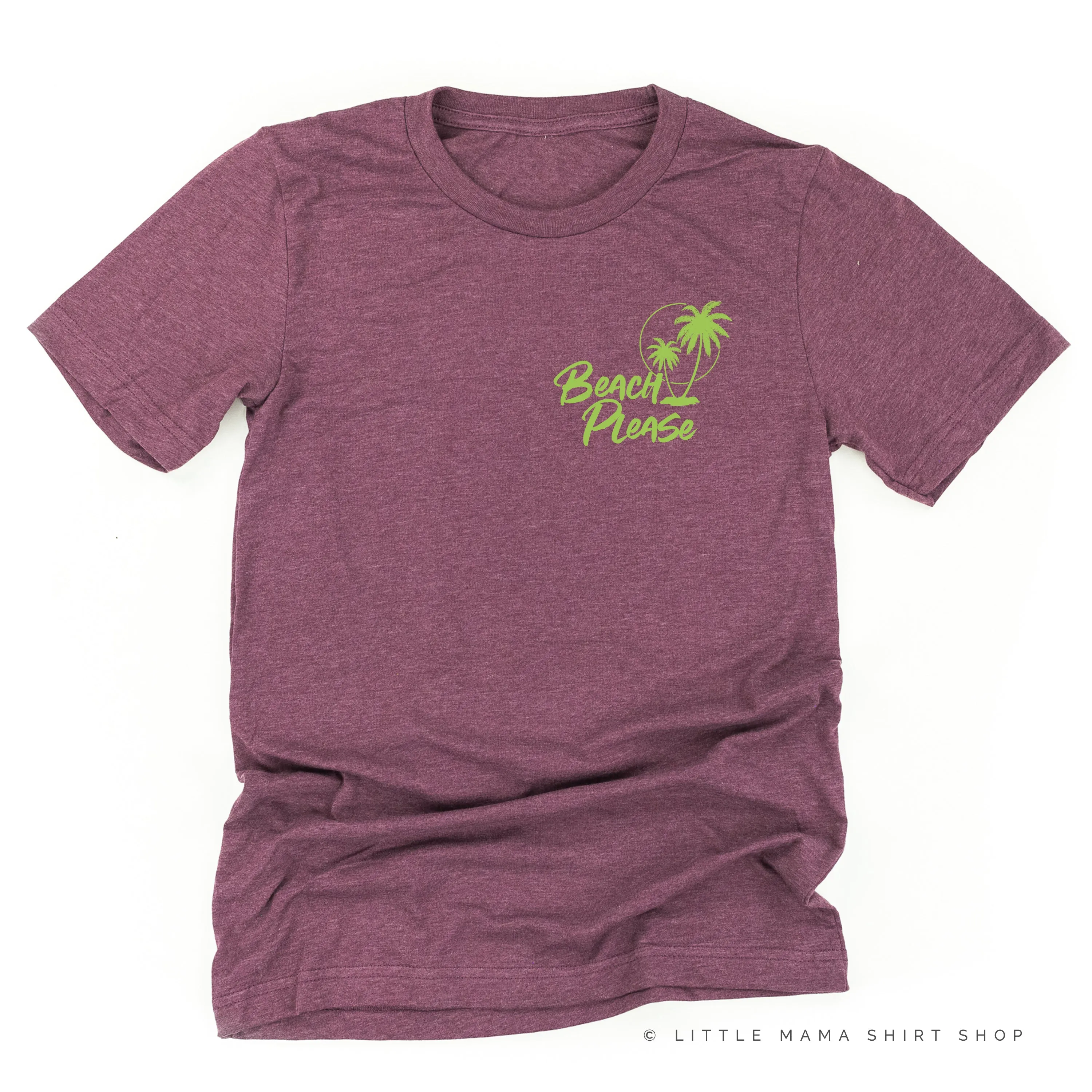 BEACH PLEASE POCKET DESIGN FRONT / 2 PALM TREES BACK - Unisex Tee