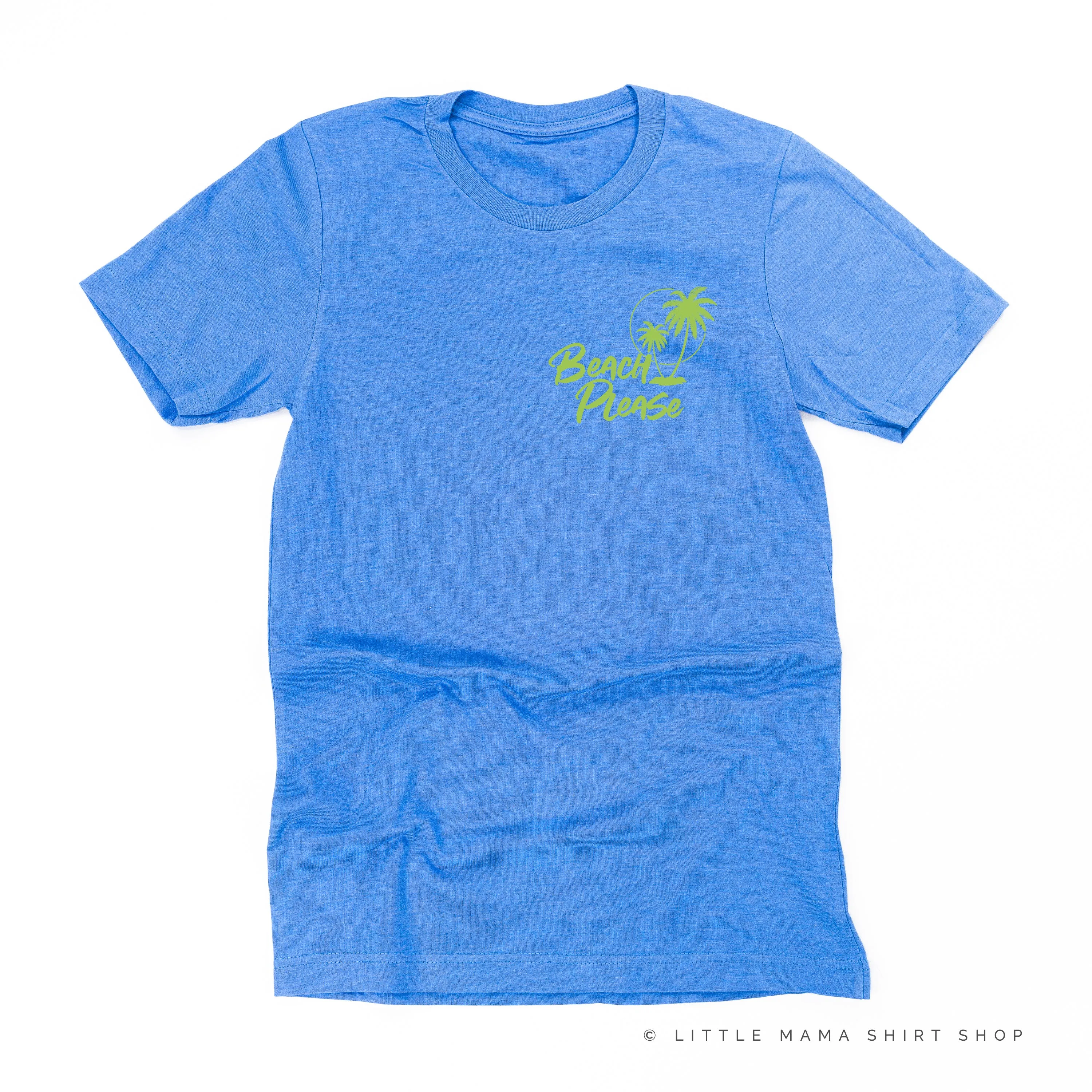 BEACH PLEASE POCKET DESIGN FRONT / 2 PALM TREES BACK - Unisex Tee