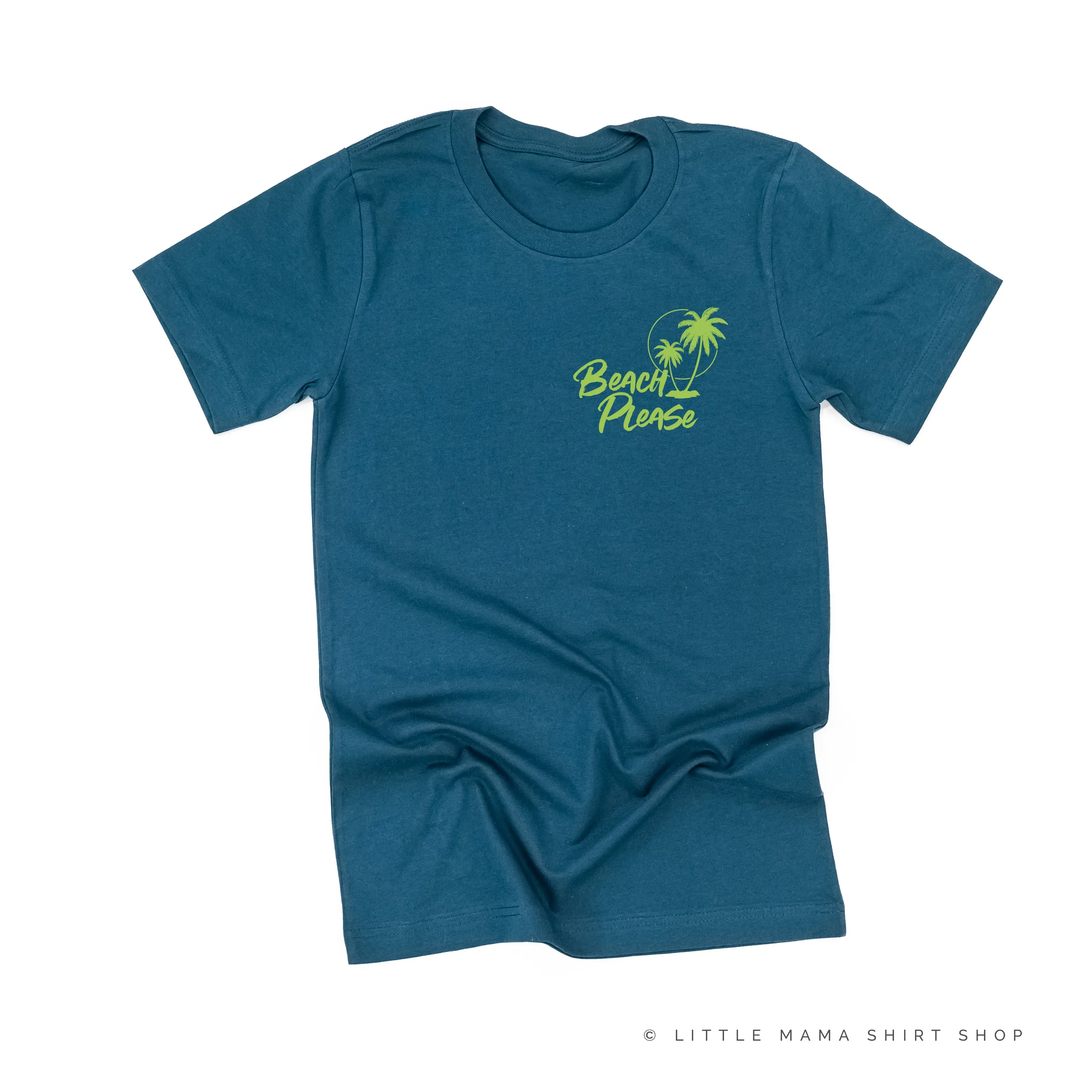 BEACH PLEASE POCKET DESIGN FRONT / 2 PALM TREES BACK - Unisex Tee