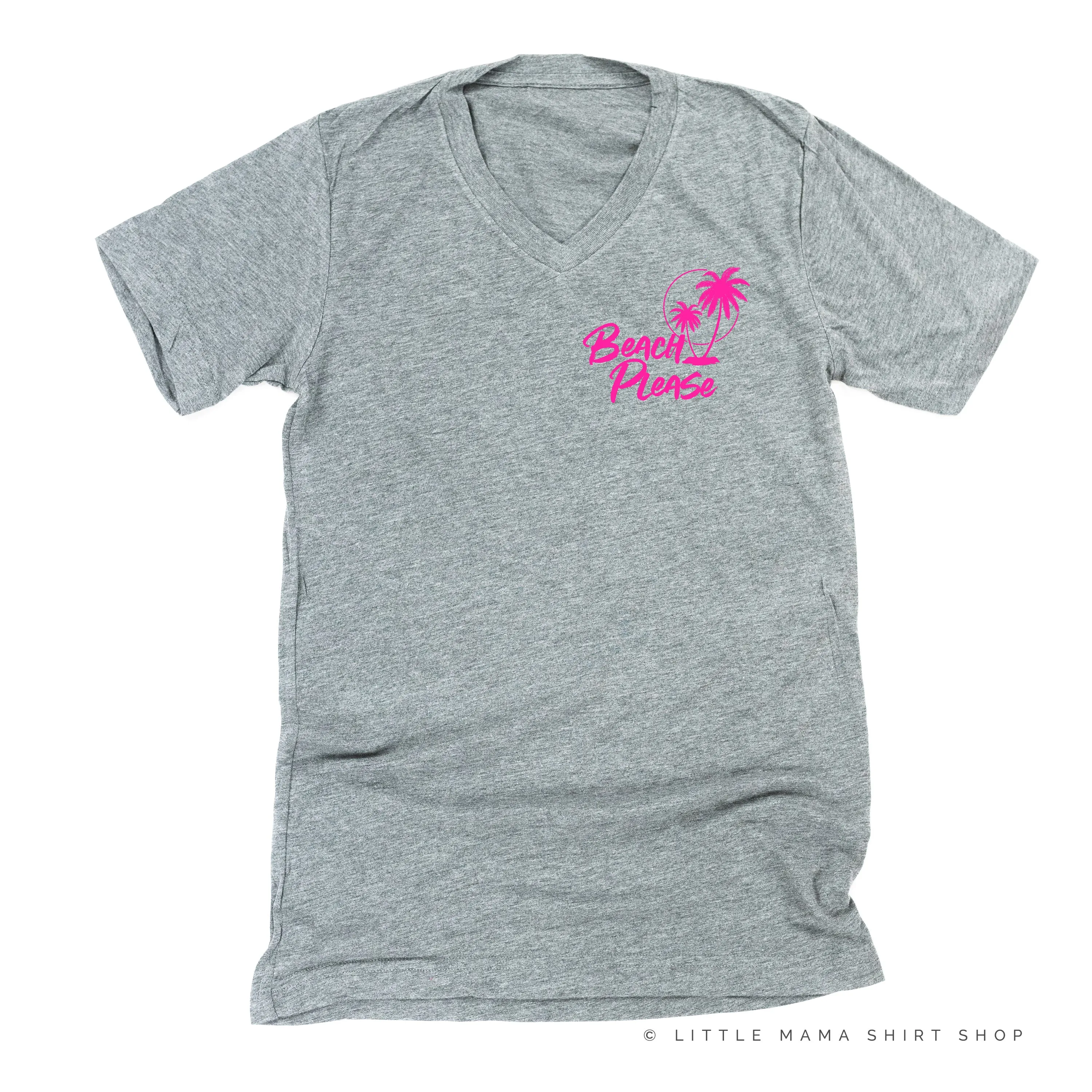 BEACH PLEASE POCKET DESIGN FRONT / 2 PALM TREES BACK - Unisex Tee