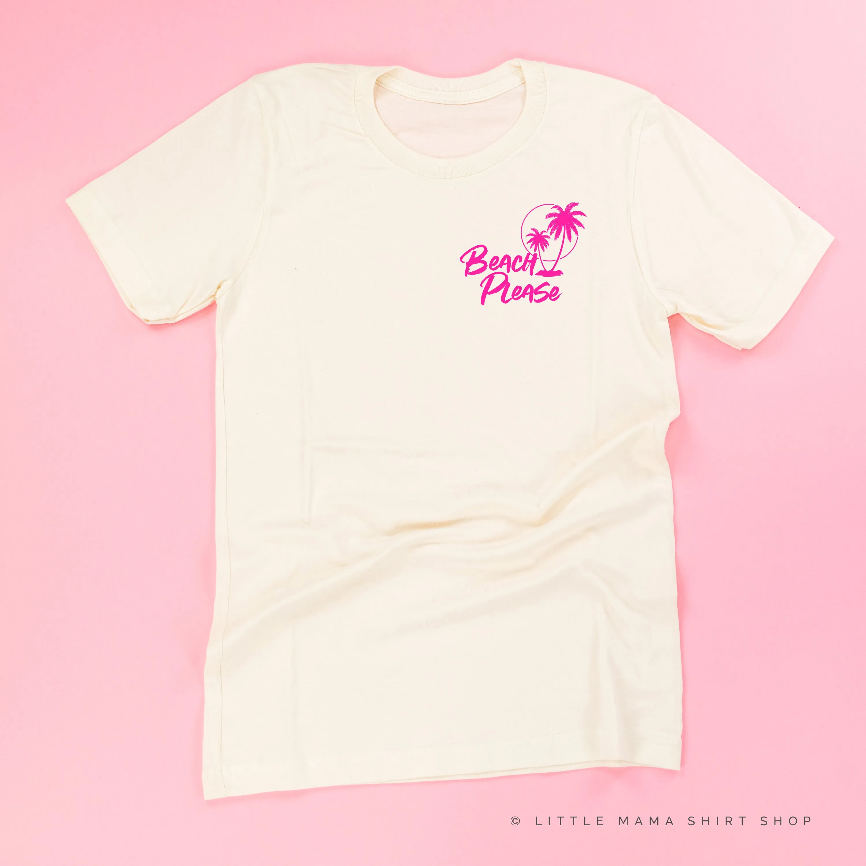 BEACH PLEASE POCKET DESIGN FRONT / 2 PALM TREES BACK - Unisex Tee