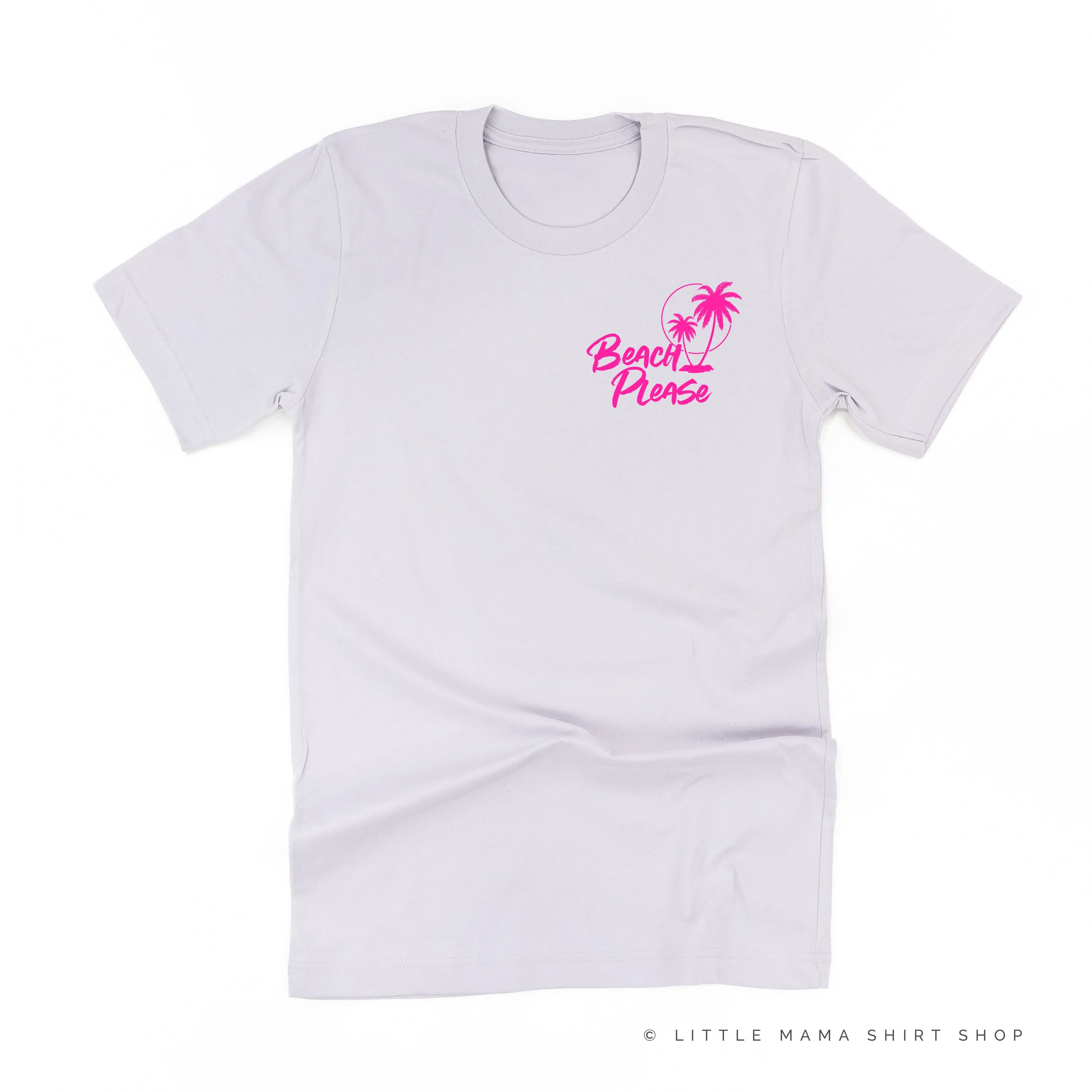 BEACH PLEASE POCKET DESIGN FRONT / 2 PALM TREES BACK - Unisex Tee