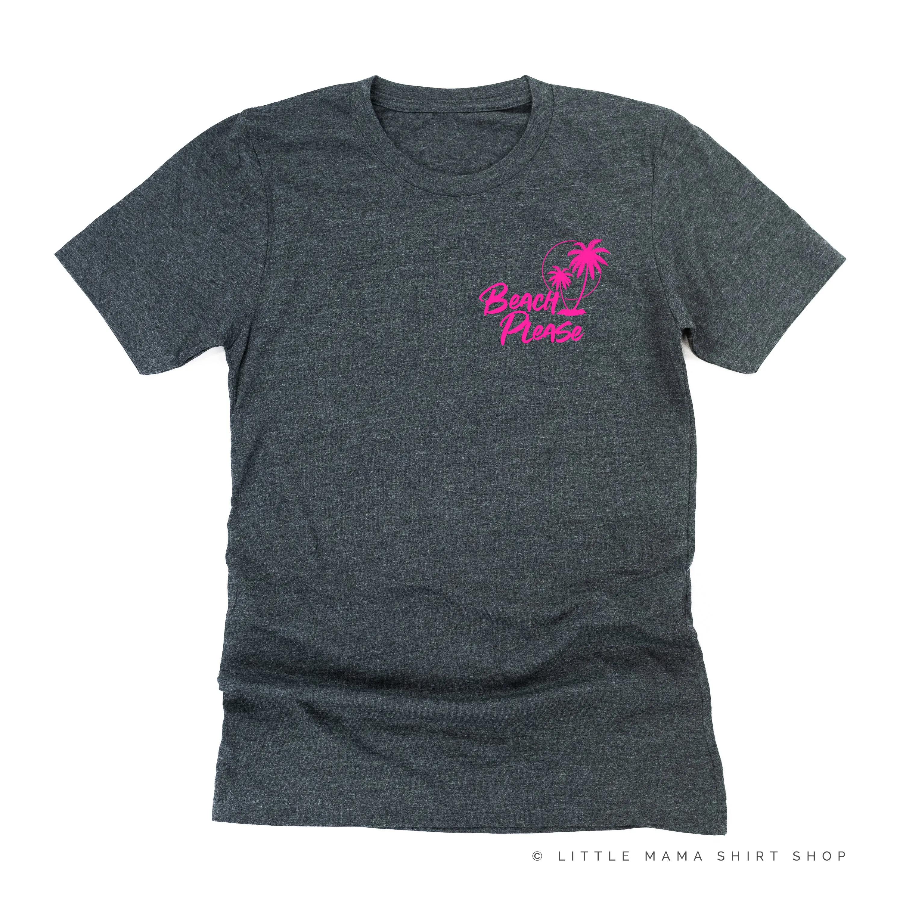 BEACH PLEASE POCKET DESIGN FRONT / 2 PALM TREES BACK - Unisex Tee