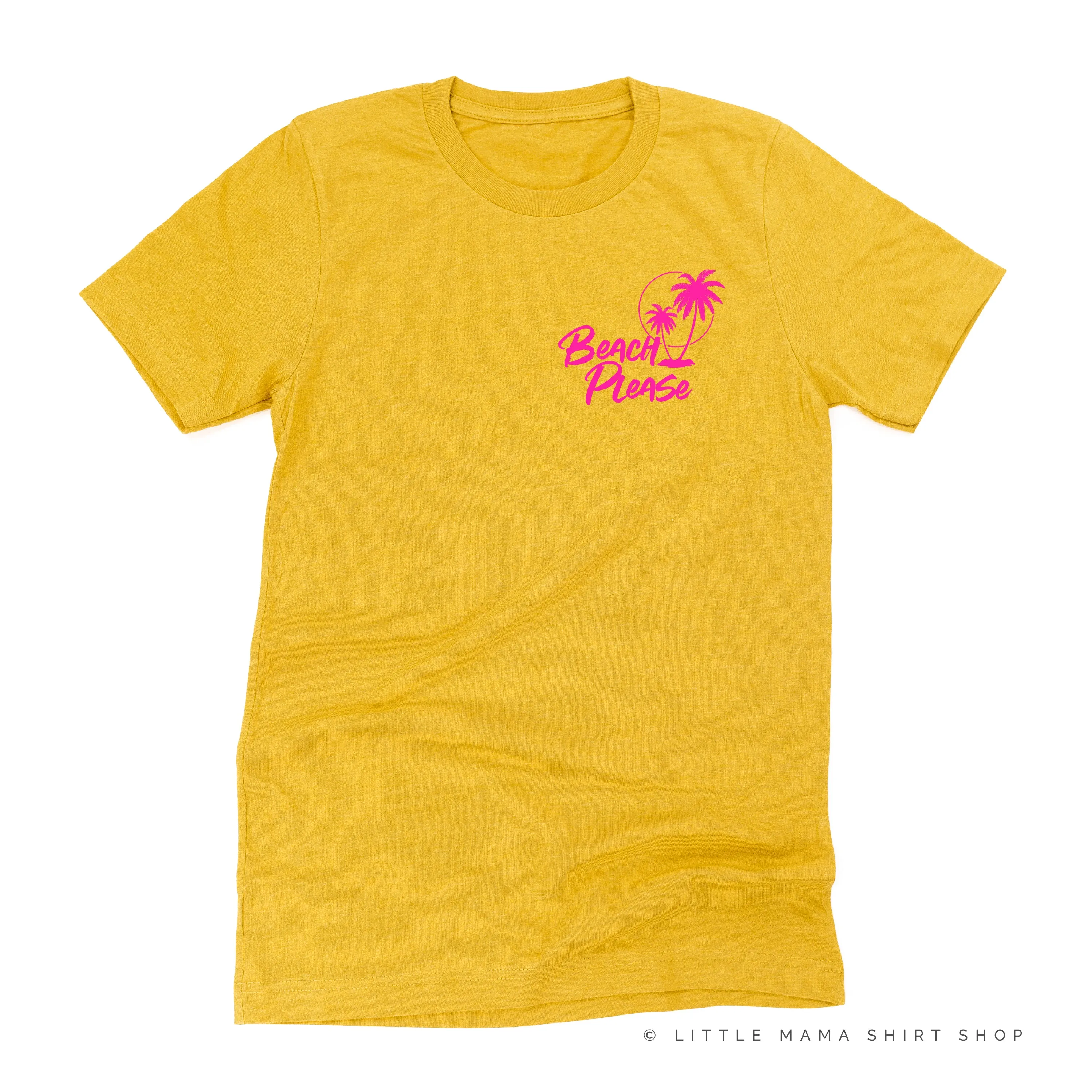 BEACH PLEASE POCKET DESIGN FRONT / 2 PALM TREES BACK - Unisex Tee