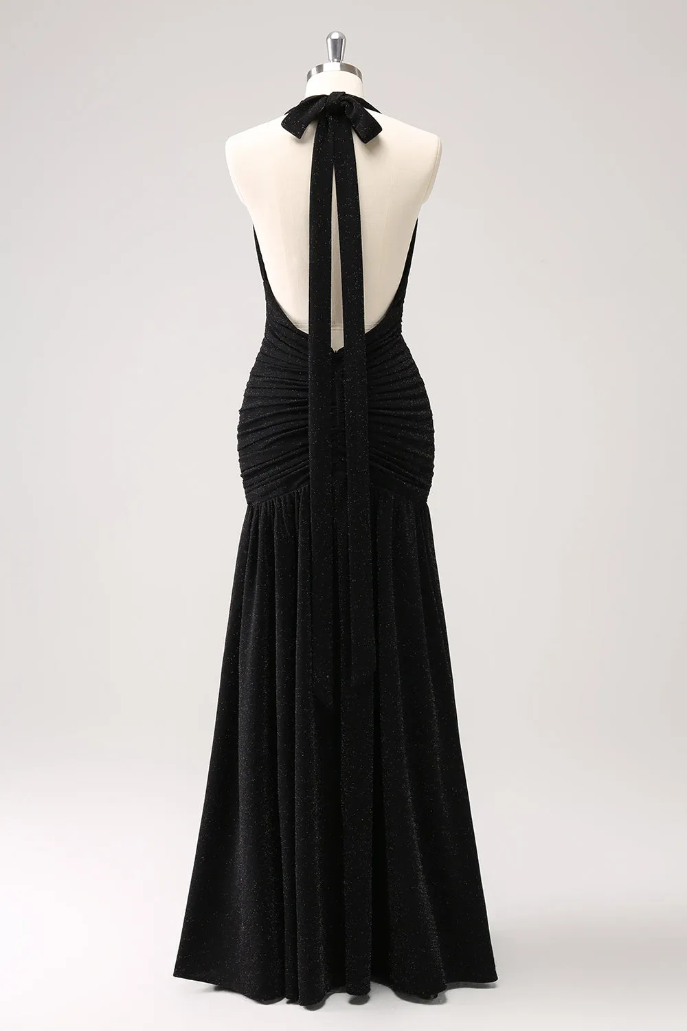 Black Mermaid Halter Backless Maxi Bridesmaid Dress