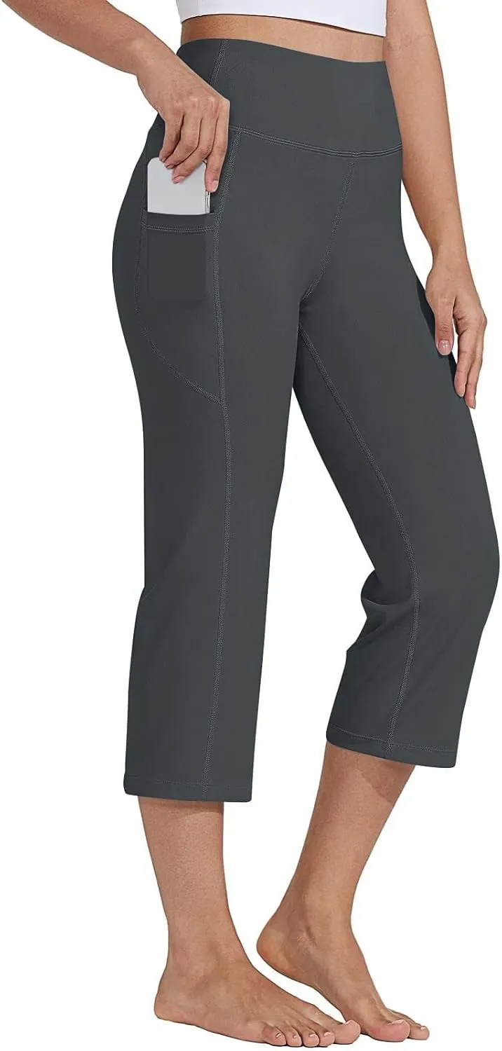 Capri Pants for Women High Waist Workout Yoga Pants with Pockets Tummy Control Crop Athletic Straight Trousers