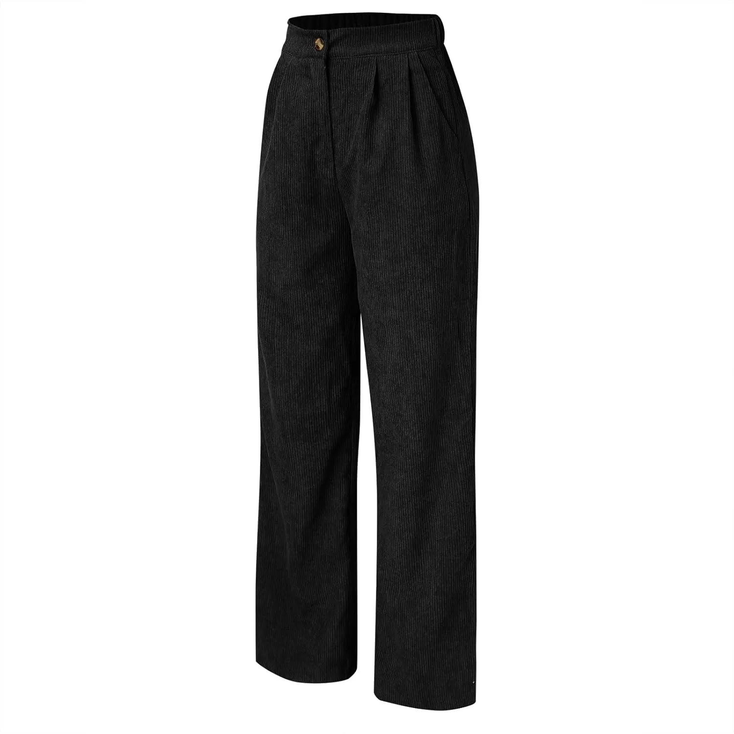 Casual Straight Pants for Women Solid Color Wide Leg Baggy Pant Loose Fit High Rise Elastic Waist Trouser with Pocket