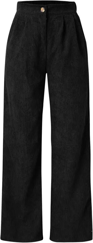 Casual Straight Pants for Women Solid Color Wide Leg Baggy Pant Loose Fit High Rise Elastic Waist Trouser with Pocket