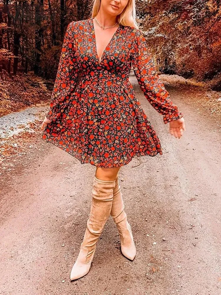 Elegant Ruffles Long Sleeve Dress