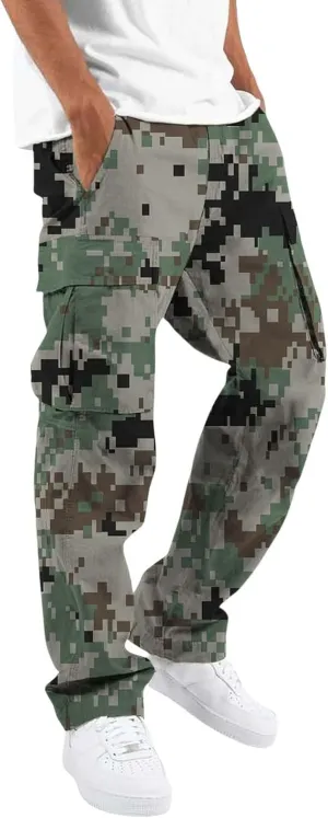 Fleece Pants for Men Men's Casual Camouflage Print Cargo Pants Drawstring Stretch Elastic Winter Warm Thick Track