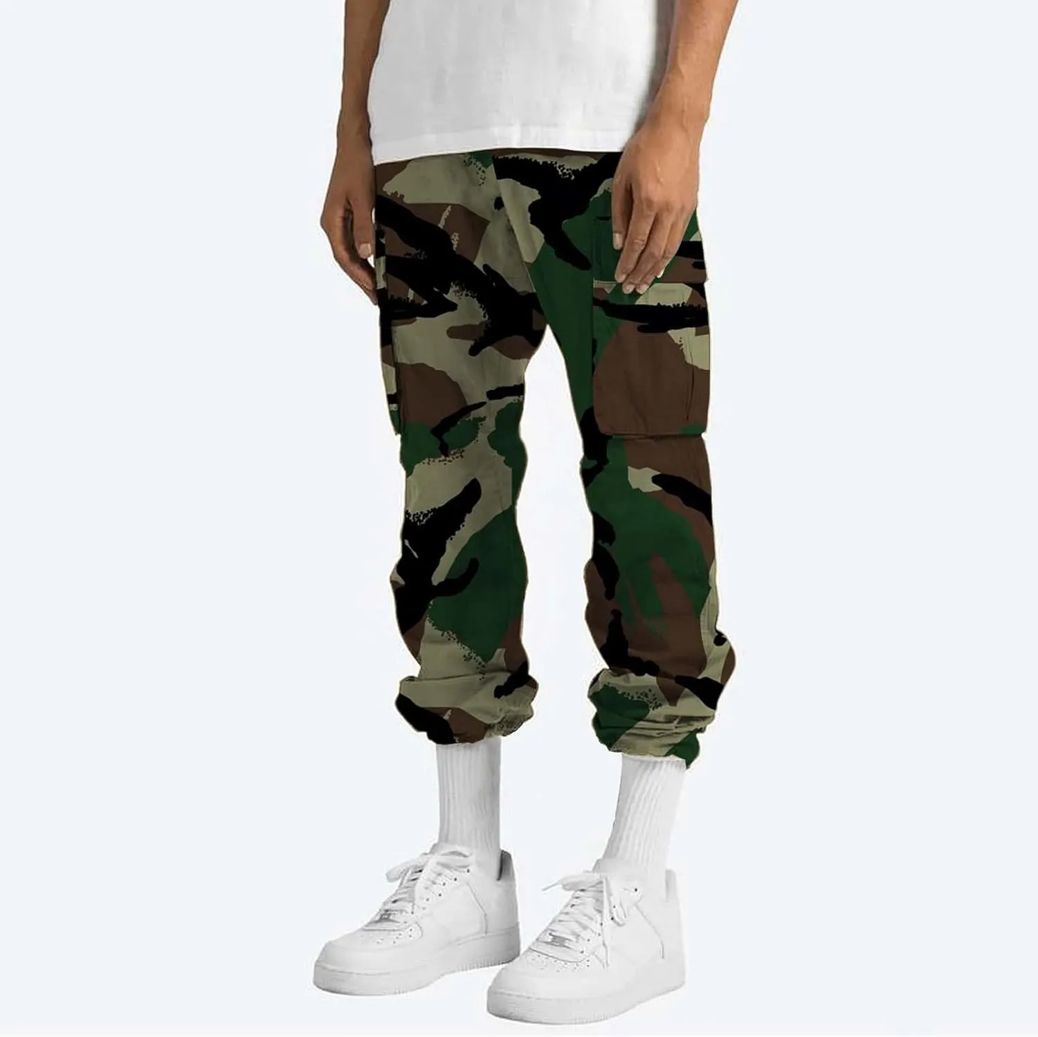 Fleece Pants for Men Men's Casual Camouflage Print Cargo Pants Drawstring Stretch Elastic Winter Warm Thick Track