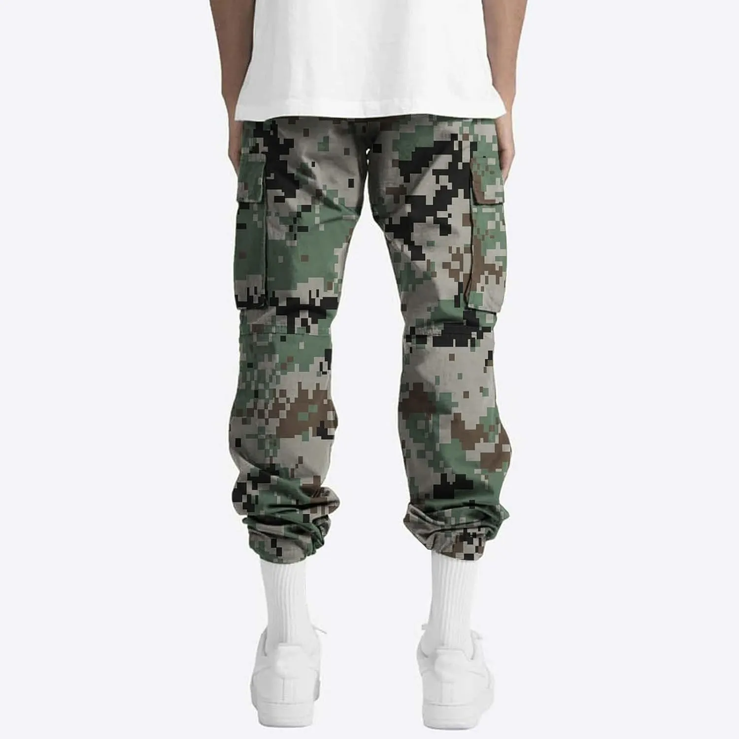 Fleece Pants for Men Men's Casual Camouflage Print Cargo Pants Drawstring Stretch Elastic Winter Warm Thick Track