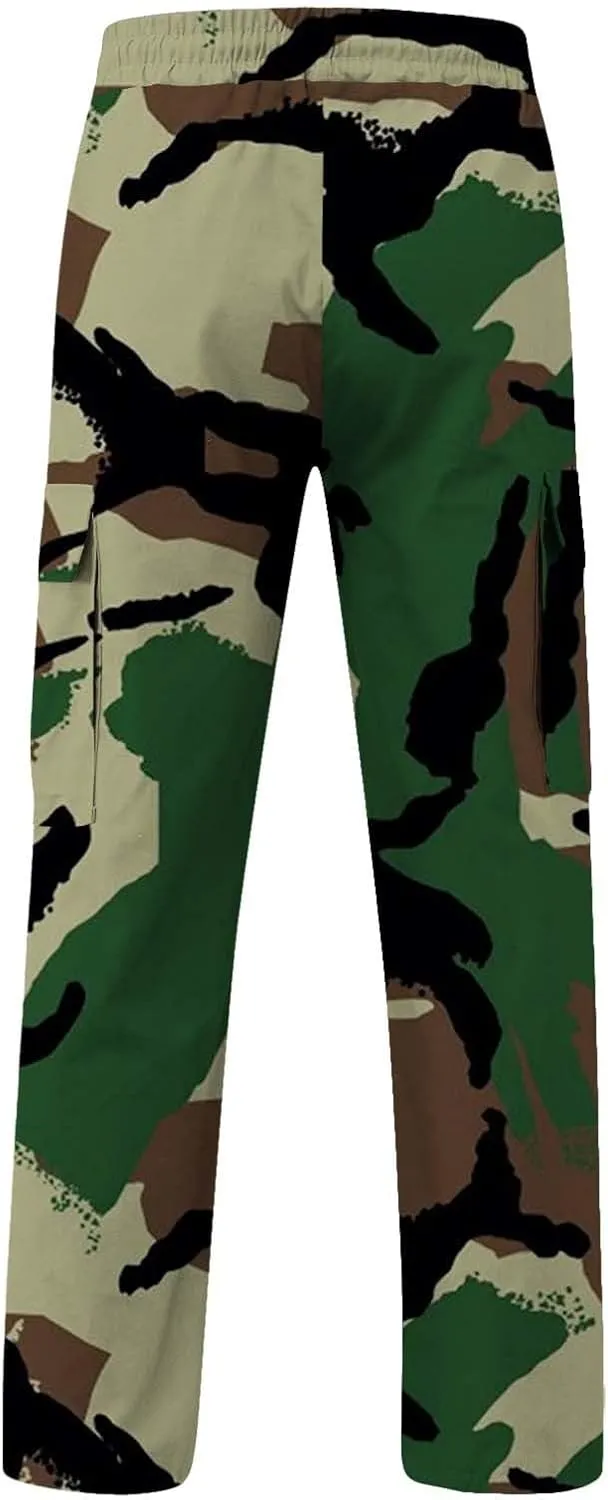 Fleece Pants for Men Men's Casual Camouflage Print Cargo Pants Drawstring Stretch Elastic Winter Warm Thick Track