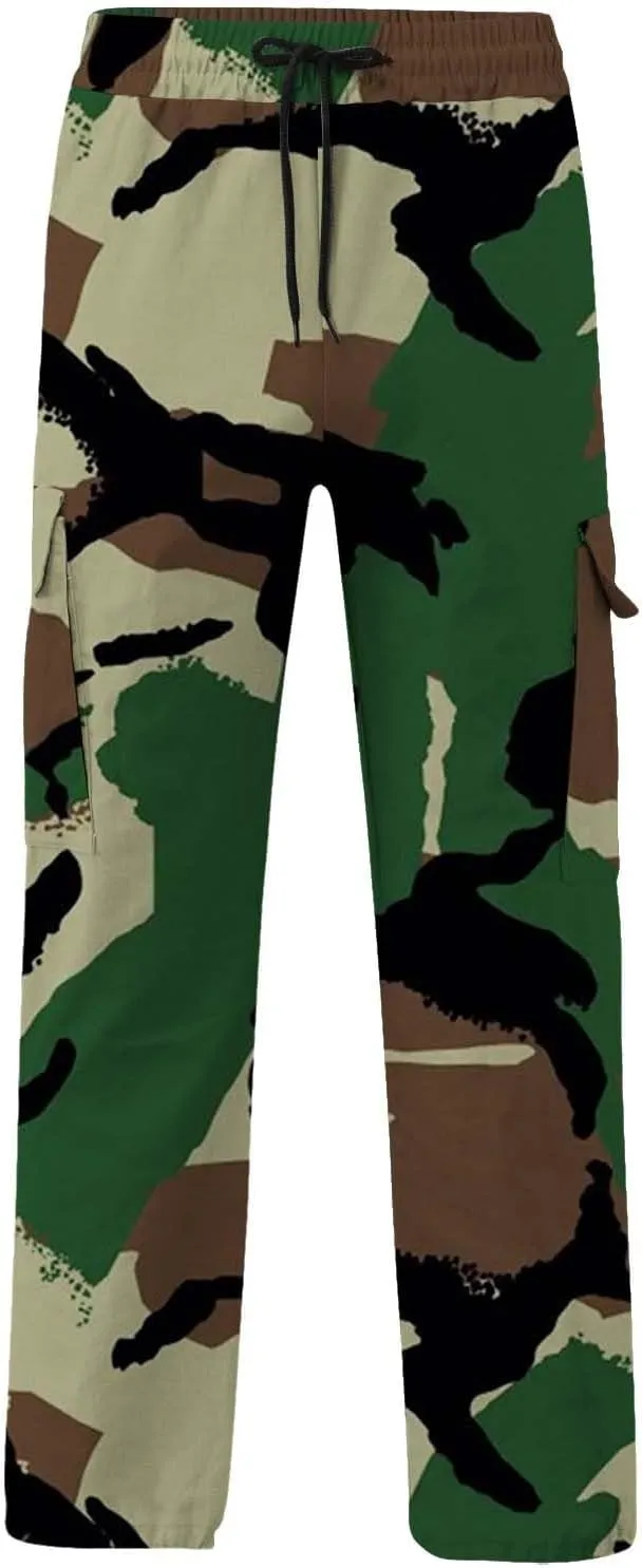 Fleece Pants for Men Men's Casual Camouflage Print Cargo Pants Drawstring Stretch Elastic Winter Warm Thick Track