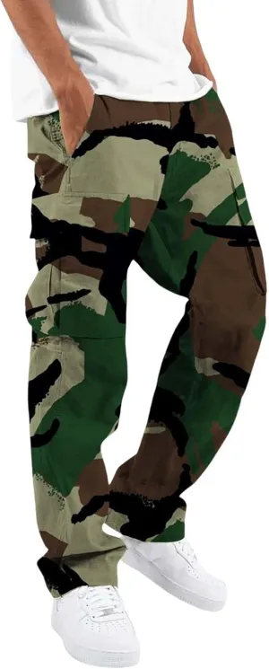 Fleece Pants for Men Men's Casual Camouflage Print Cargo Pants Drawstring Stretch Elastic Winter Warm Thick Track