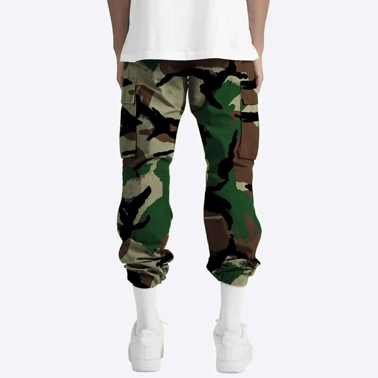 Fleece Pants for Men Men's Casual Camouflage Print Cargo Pants Drawstring Stretch Elastic Winter Warm Thick Track