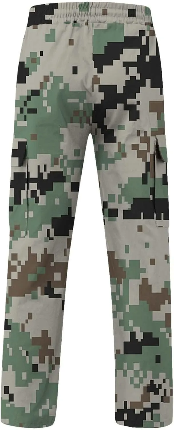 Fleece Pants for Men Men's Casual Camouflage Print Cargo Pants Drawstring Stretch Elastic Winter Warm Thick Track