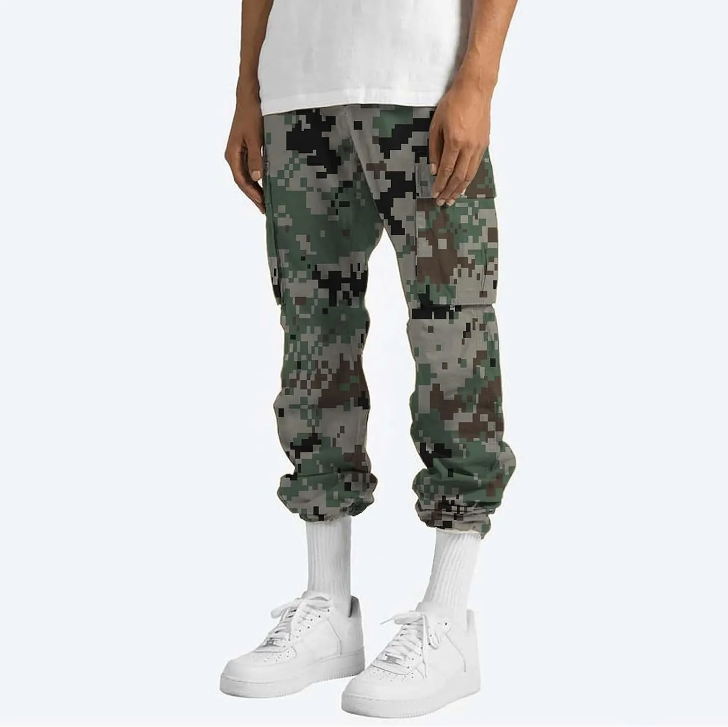 Fleece Pants for Men Men's Casual Camouflage Print Cargo Pants Drawstring Stretch Elastic Winter Warm Thick Track