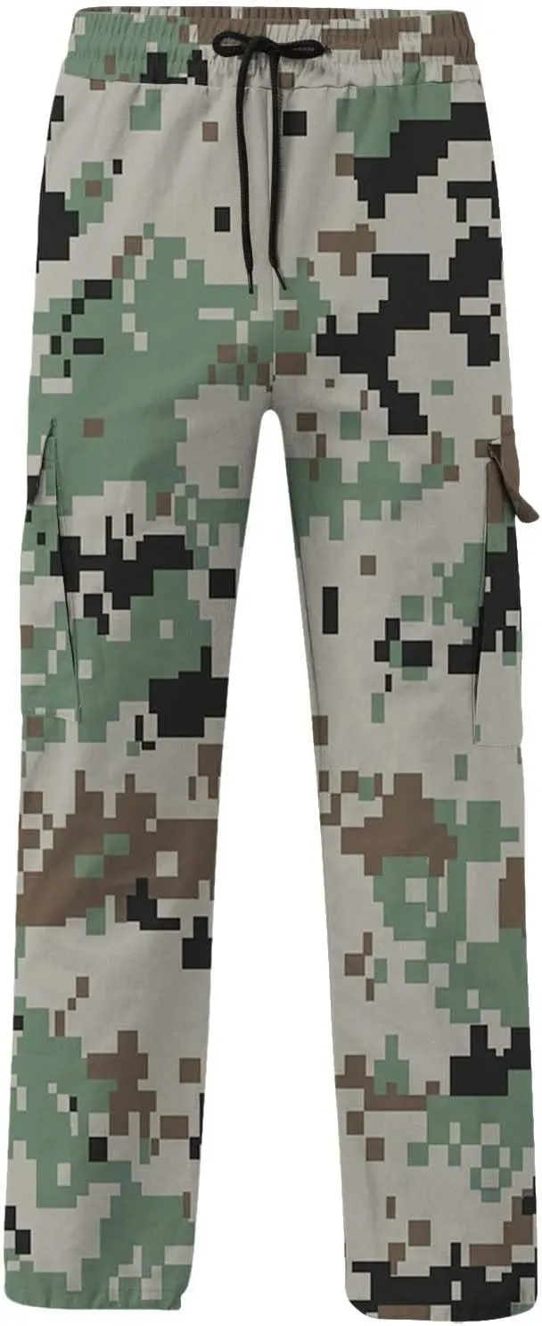 Fleece Pants for Men Men's Casual Camouflage Print Cargo Pants Drawstring Stretch Elastic Winter Warm Thick Track