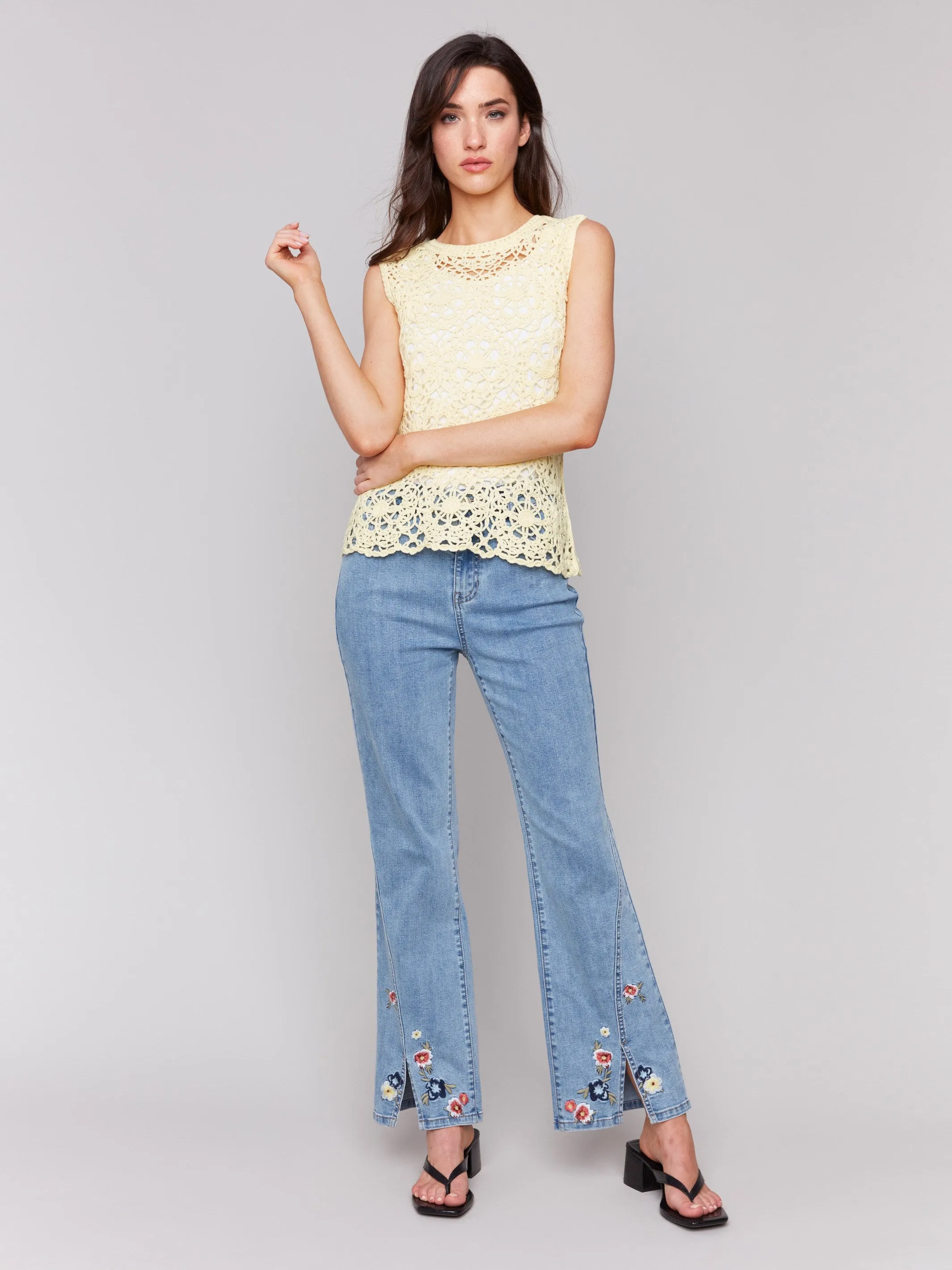 Floral Embroidered Bootcut Jeans - Light Blue