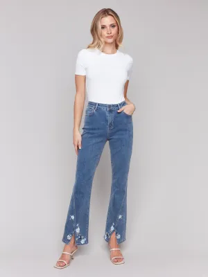 Floral Embroidered Bootcut Jeans - Medium Blue