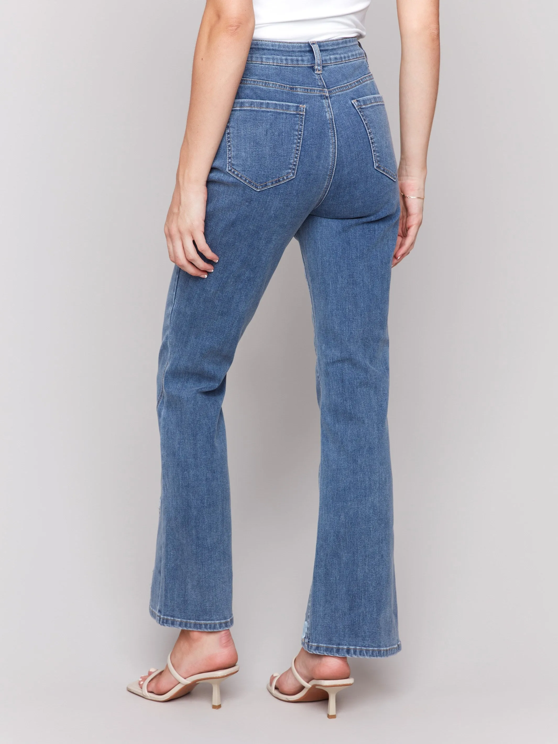 Floral Embroidered Bootcut Jeans - Medium Blue