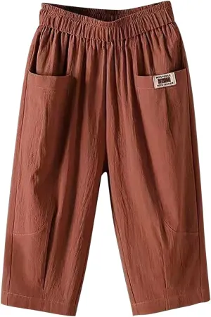 GIERIDUC Womens Baggy Wide Leg Pants Casual Linen Cropped Pant Elastic Waist Palazzo Harem Trousers with Pockets Comfy Capris