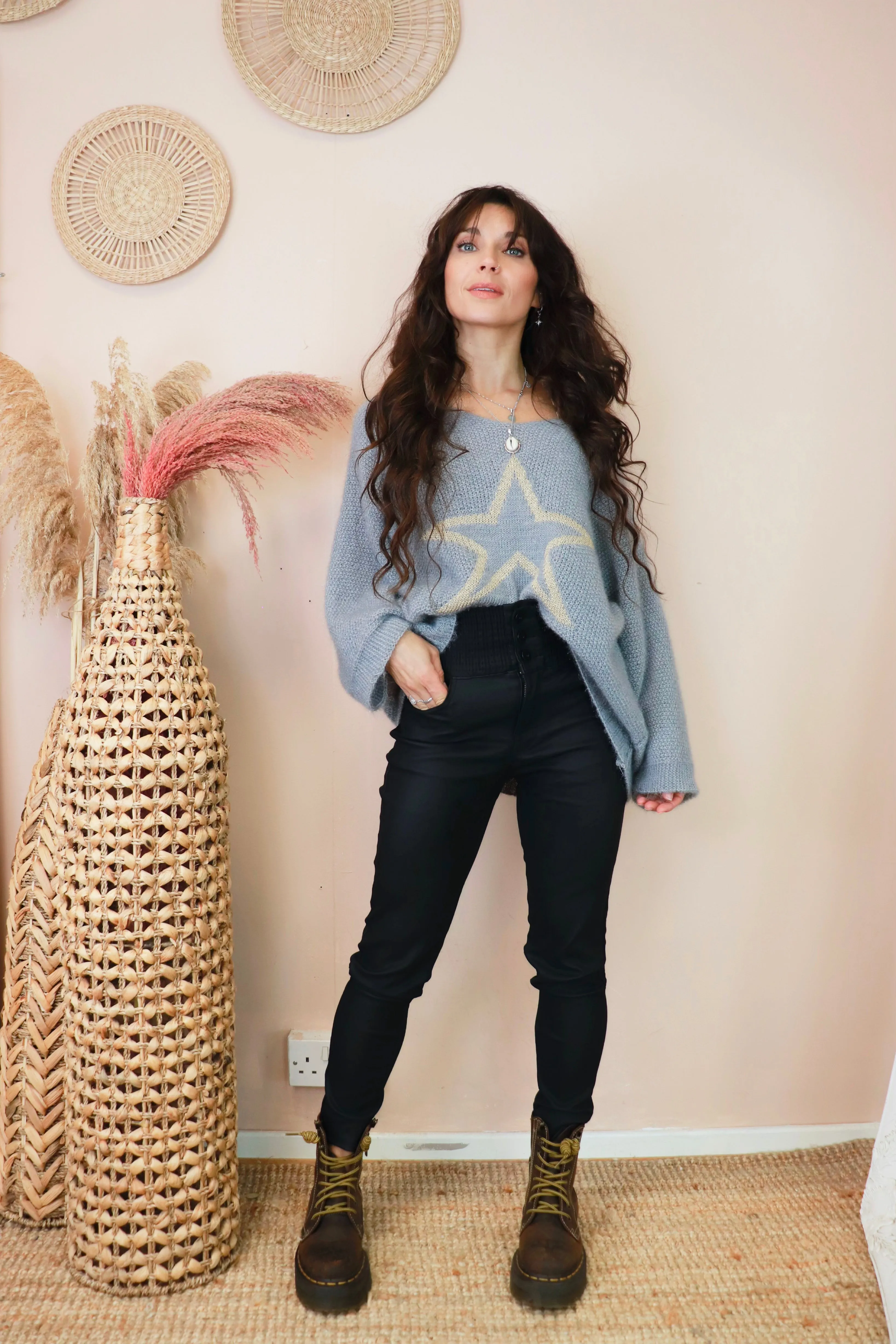 High waisted faux leather jeans