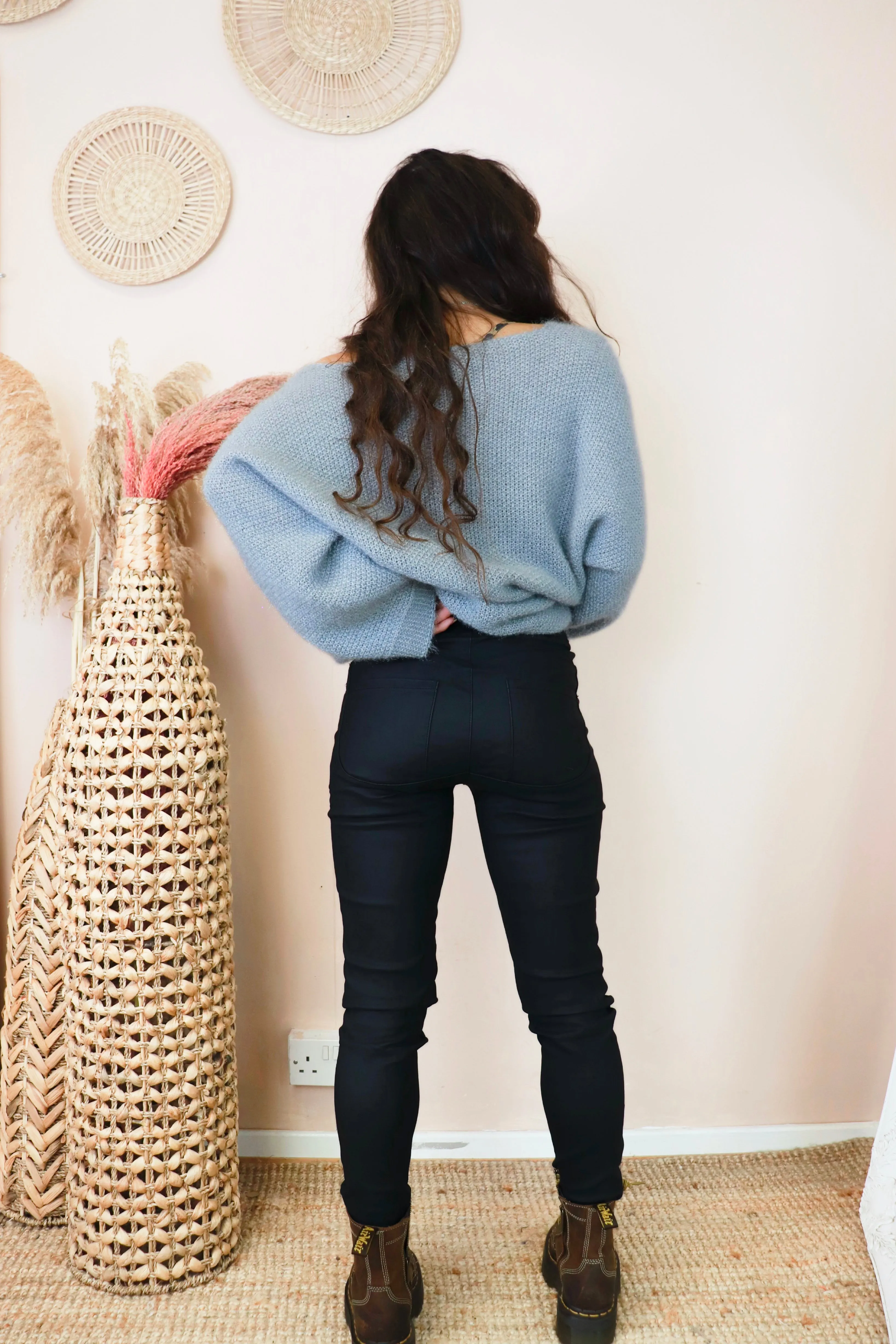 High waisted faux leather jeans