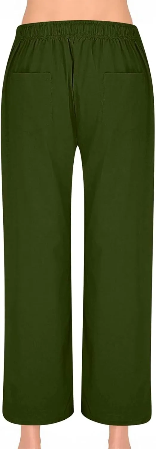 Linen Pants for Women Summer High Waisted Wide Leg Palazzo Pants Palazzo Pant Dressy Trouser with Pockets (S-2Xl)