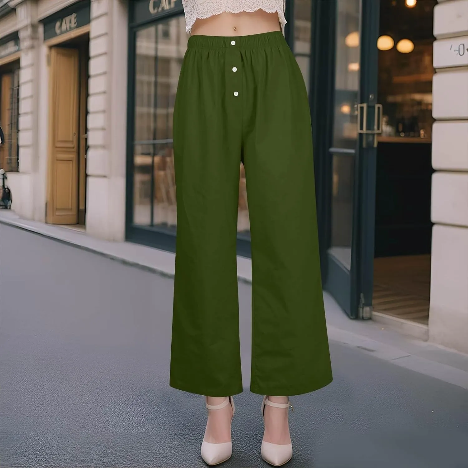 Linen Pants for Women Summer High Waisted Wide Leg Palazzo Pants Palazzo Pant Dressy Trouser with Pockets (S-2Xl)
