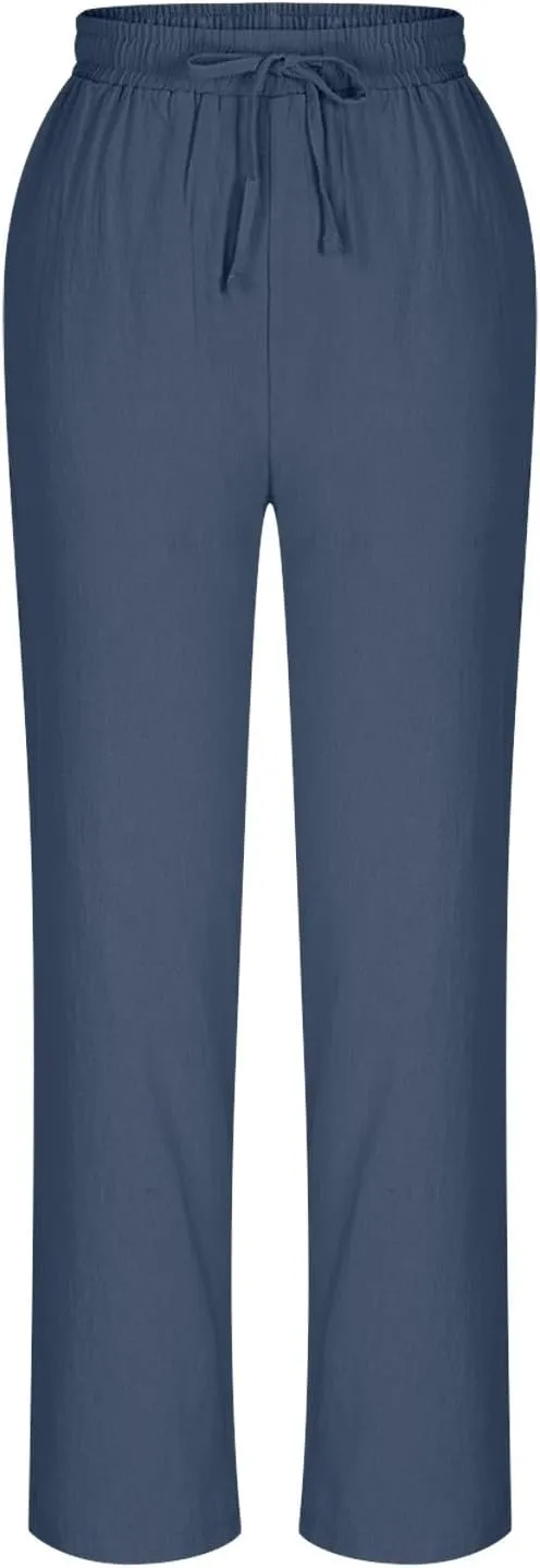 Lmdudan 2025 Plus Size Women Linen Crop Pants Drawstring Elastic Waist Capris Summer Lounge Cropped Pant Trousers with Pocket