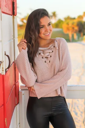 Mauve Knit Lace Up Sweater