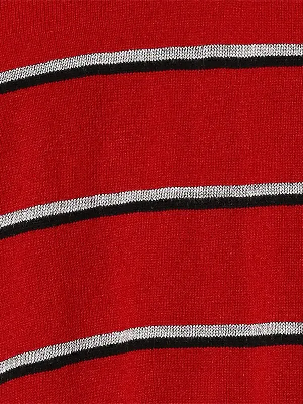 Men Red Regular Fit Stripe Acrylic Full Sleeve V Neck Collar Sweaters