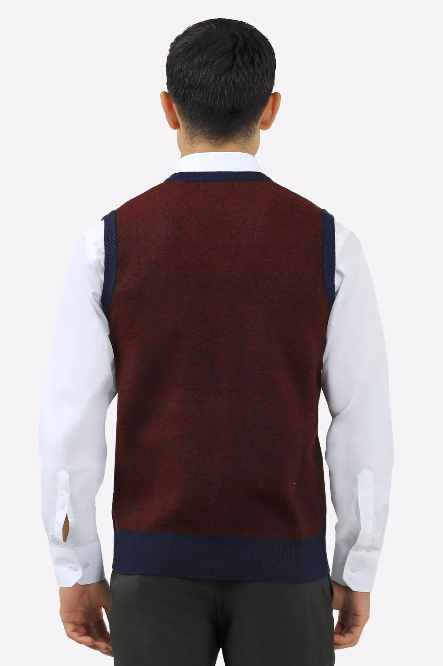 Men V-Neck Maroon Sleeveless Sweater