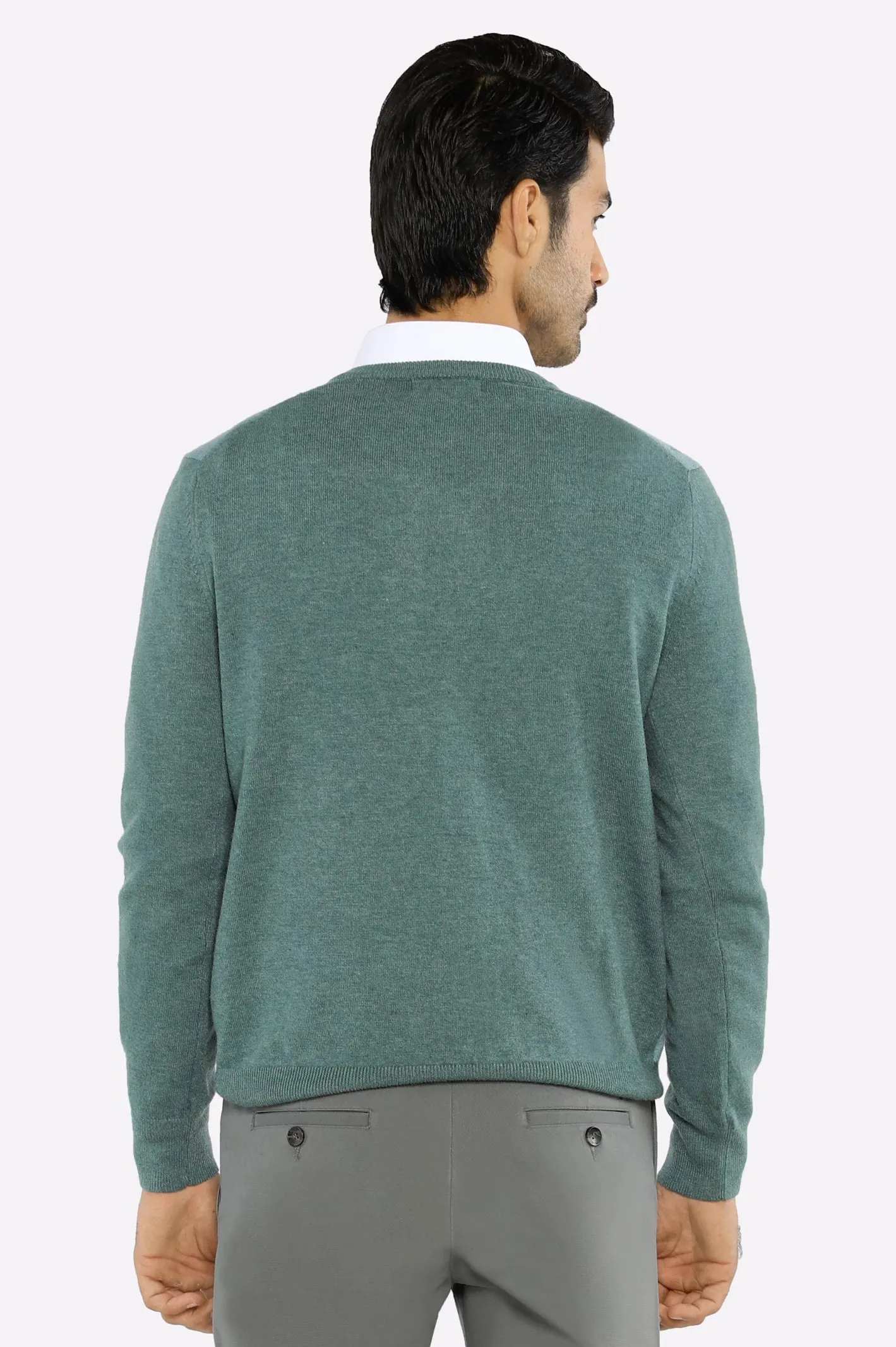 Men V-Neck Teal Sleeves Sweater