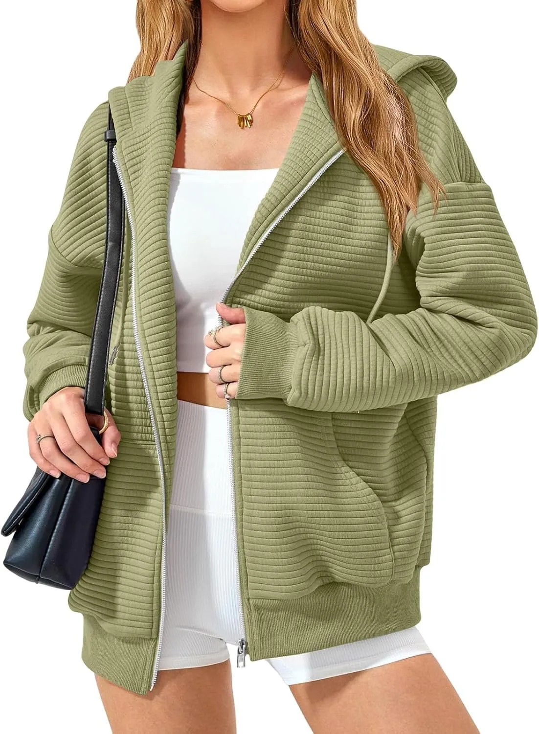 midelxp Zip Up Hoodies for Women Cute Y2k Long Sleeve Oversized Sweatshirts Casual Comfy Fall Jackets Preppy Clothes 2024