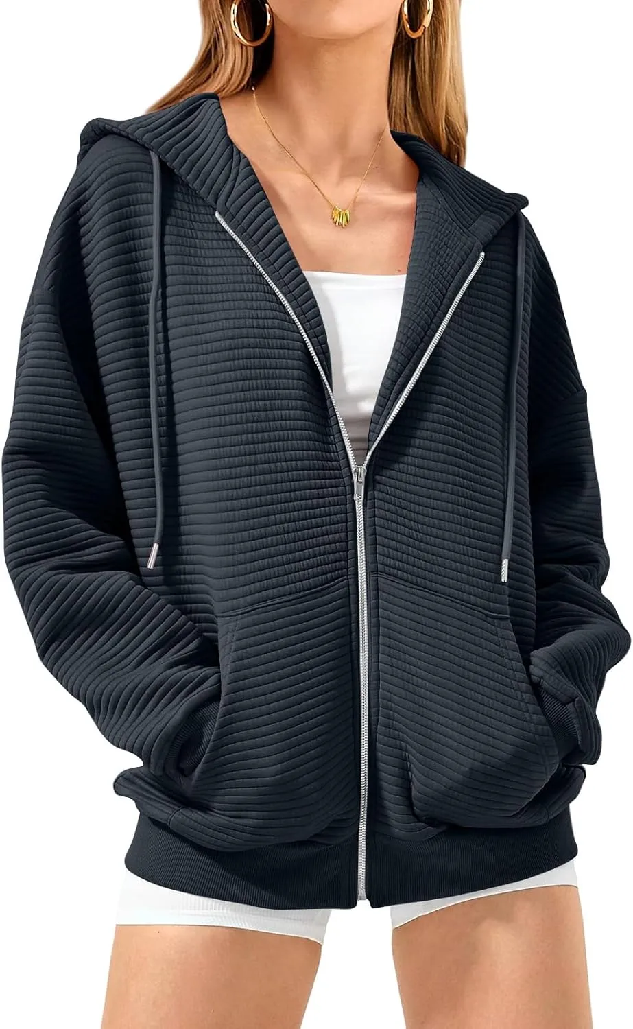 midelxp Zip Up Hoodies for Women Cute Y2k Long Sleeve Oversized Sweatshirts Casual Comfy Fall Jackets Preppy Clothes 2024
