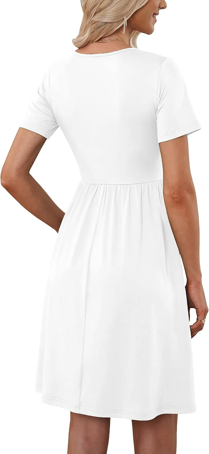 MOLERANI Women Summer Casual Short Sleeve V Neck Dresses Button Down Sundress Beach Vacation with Pockets Travel Outfits