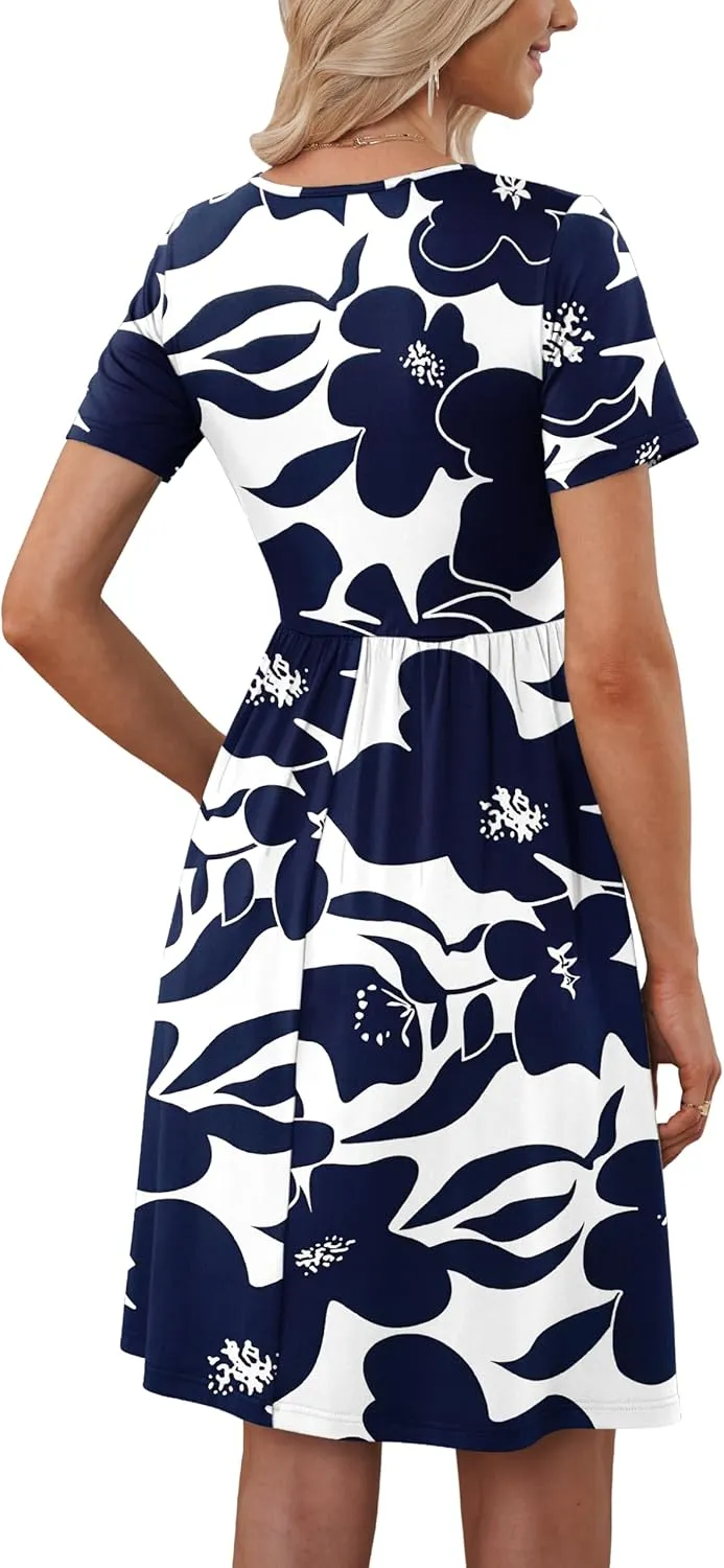 MOLERANI Women Summer Casual Short Sleeve V Neck Dresses Button Down Sundress Beach Vacation with Pockets Travel Outfits