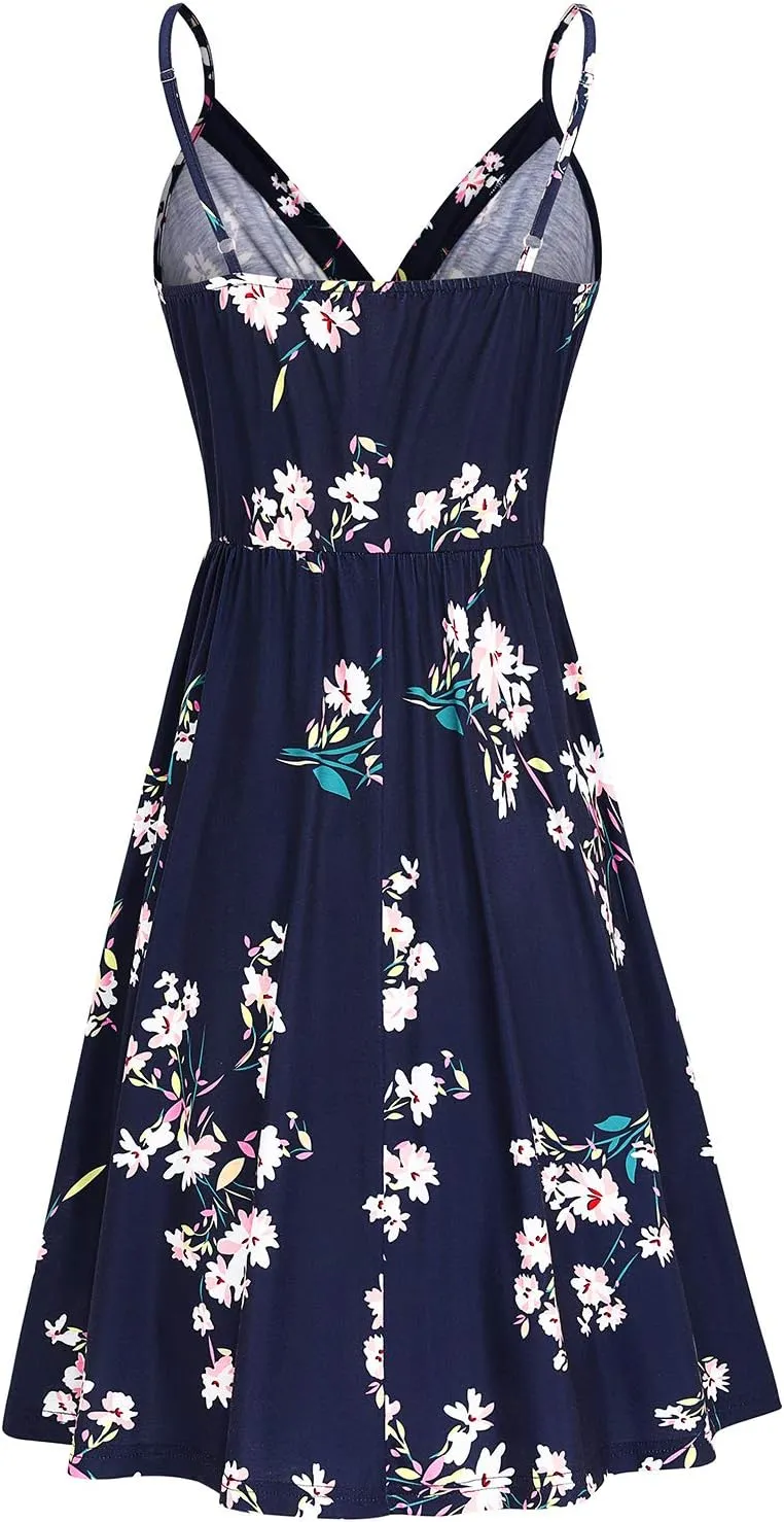 Newshows Women's Summer Dress 2025 Spaghetti Strap Sleeveless V Neck Casual Swing Sundress with Pockets