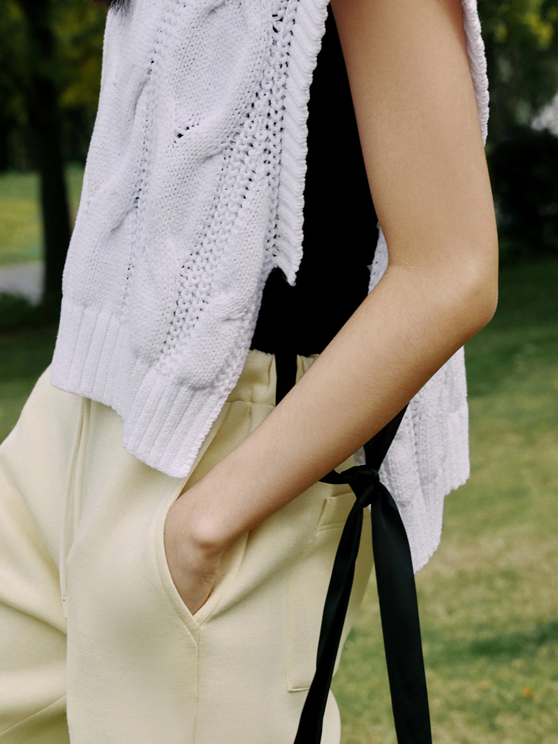 Openwork Tied Sleeveless Knit Top