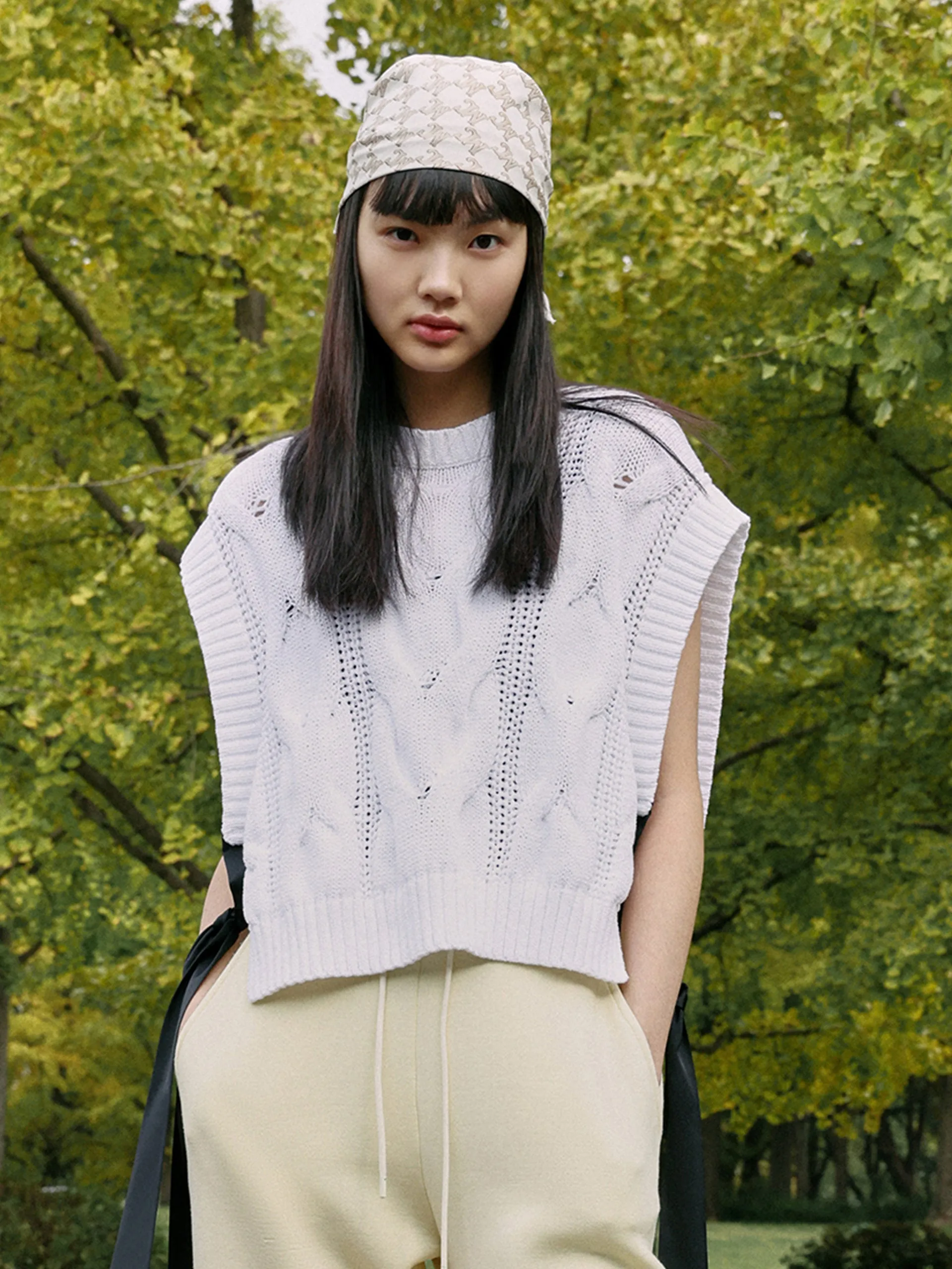 Openwork Tied Sleeveless Knit Top