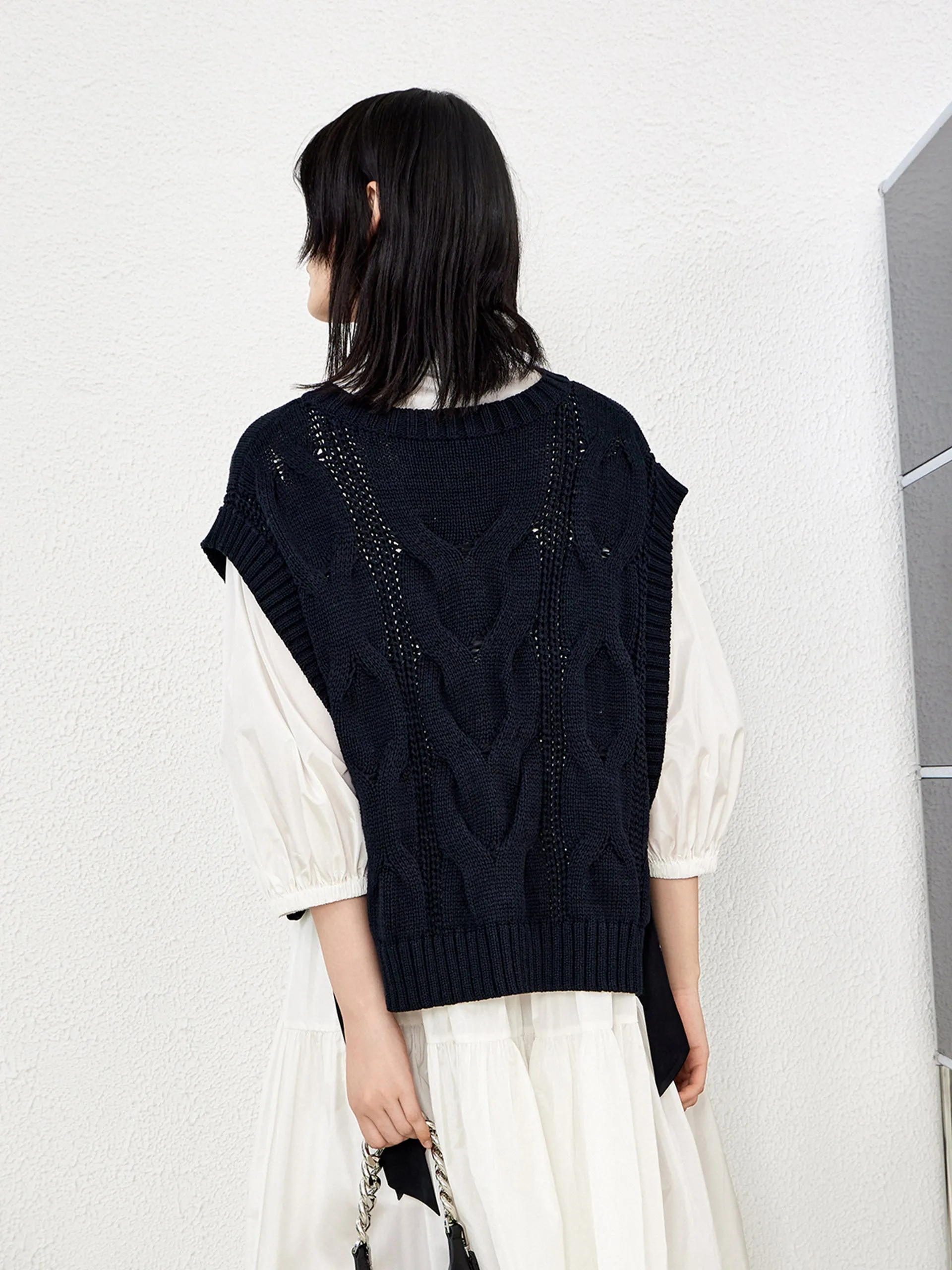 Openwork Tied Sleeveless Knit Top