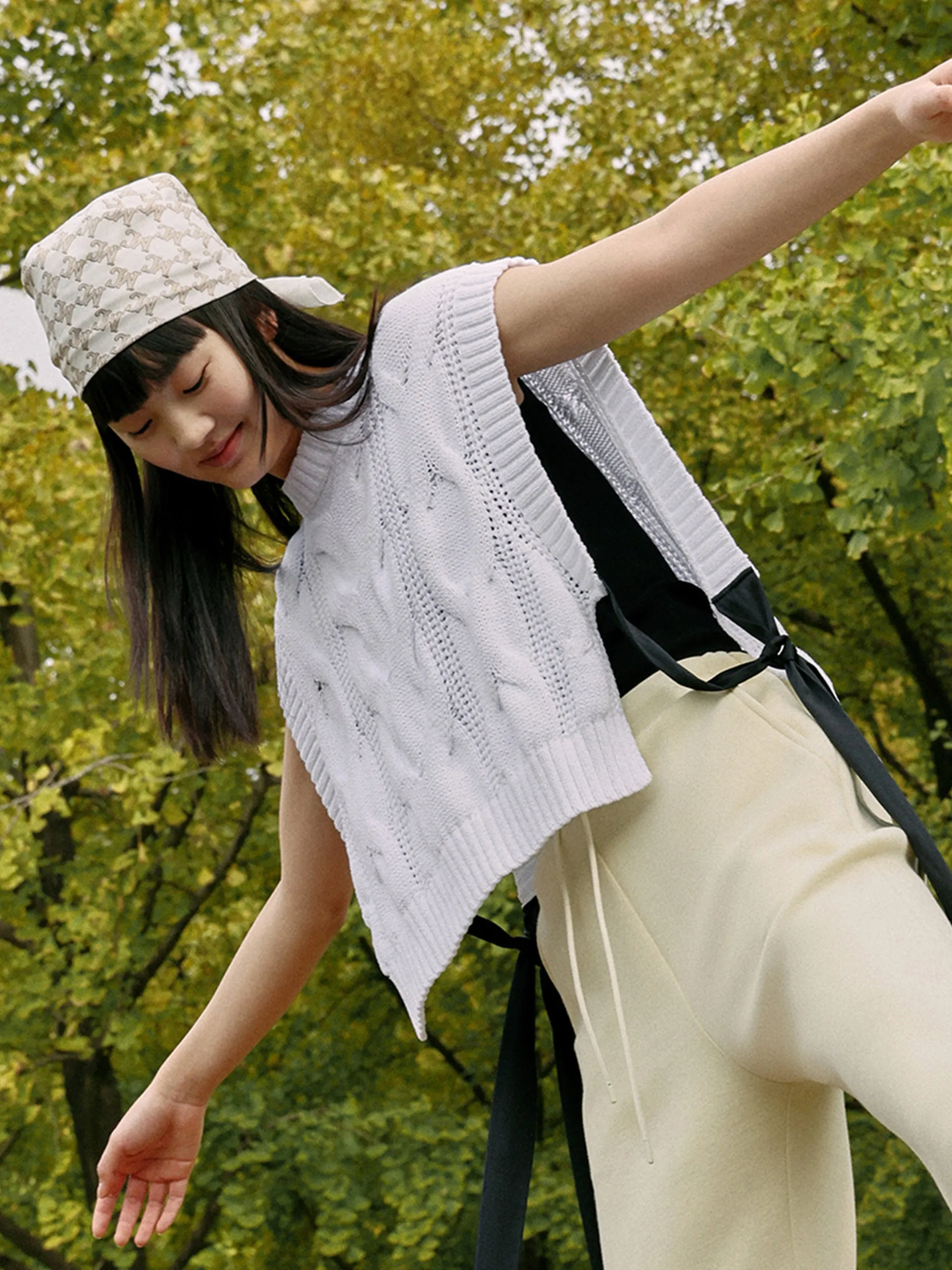 Openwork Tied Sleeveless Knit Top