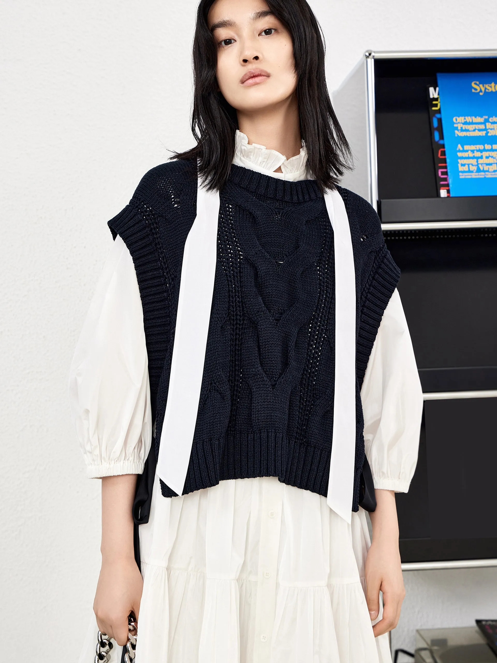 Openwork Tied Sleeveless Knit Top